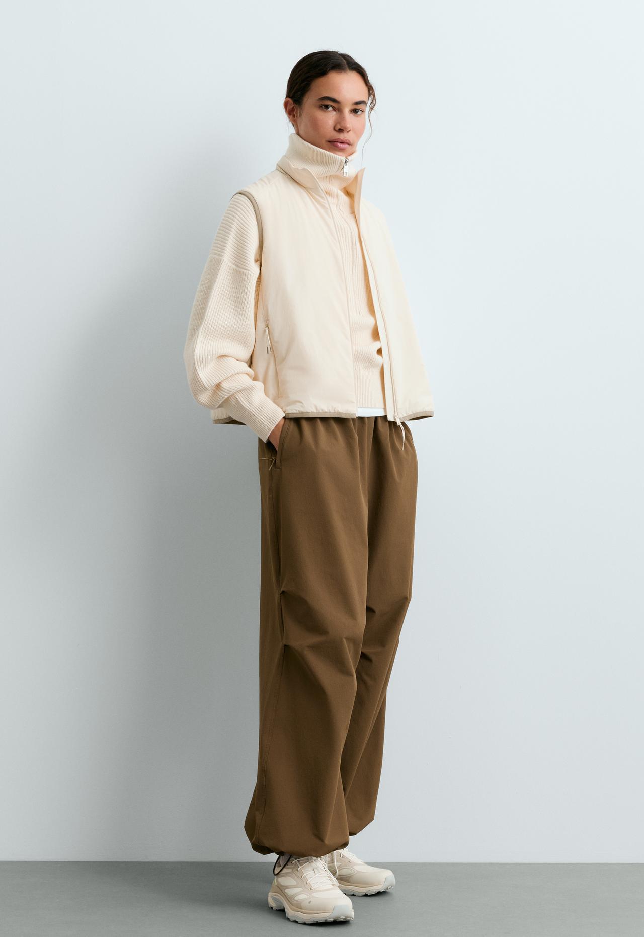 Knit jumper with half zip, cotton and 18% wool — ECRU