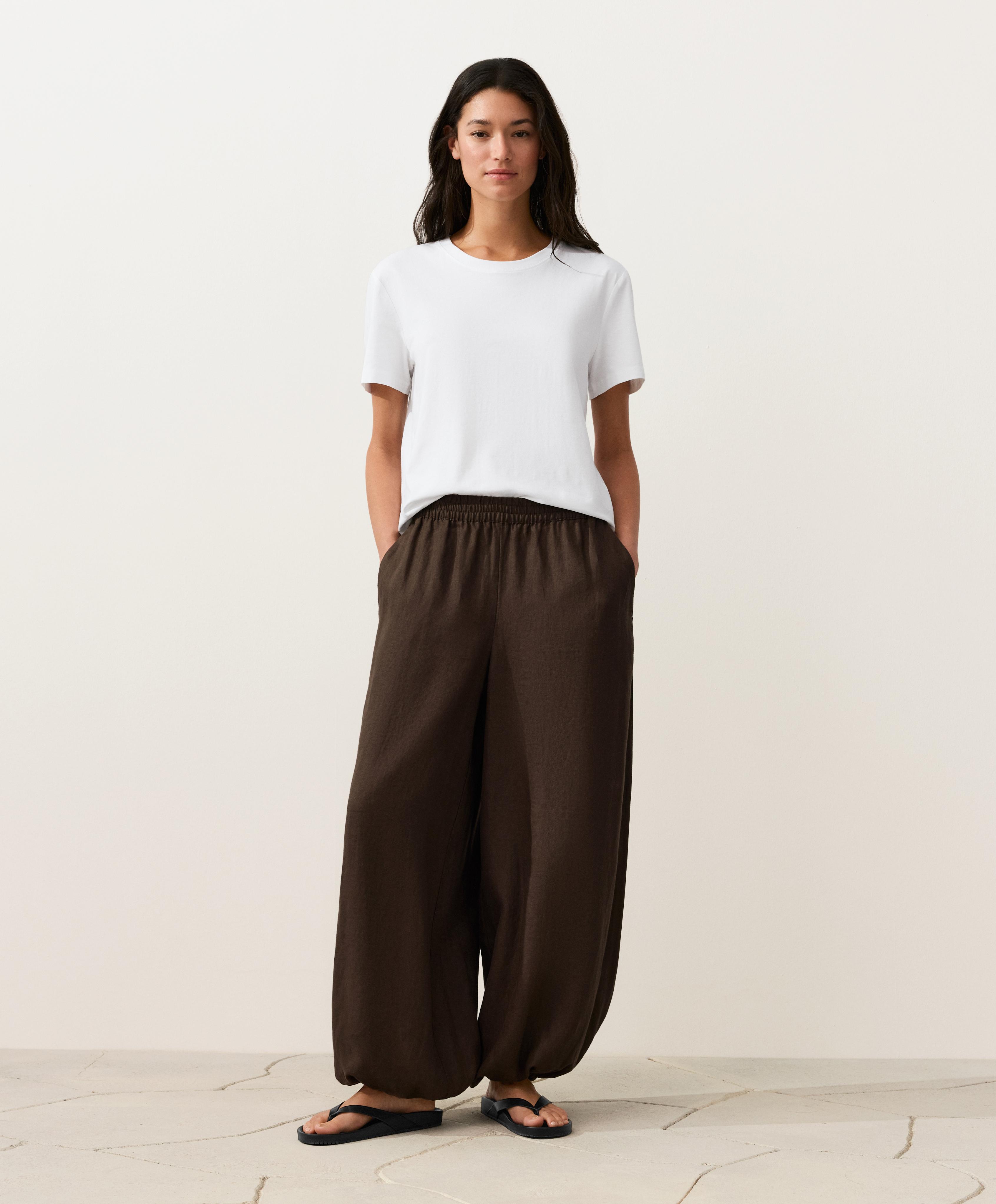 100% linen bloomer trousers — DARK BROWN