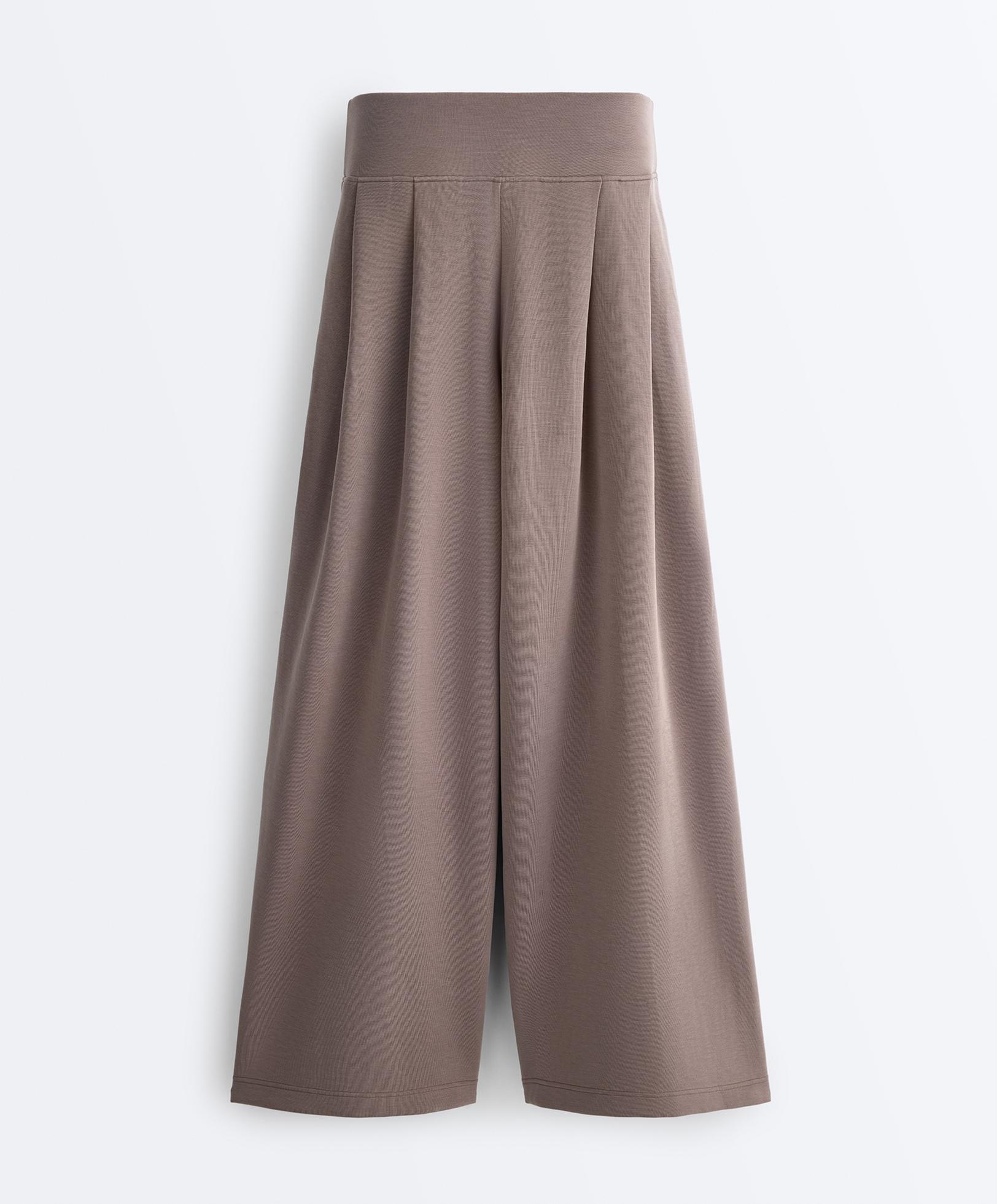 Soft-touch modal wide-leg trousers with corset waist — TAUPE-GREY 