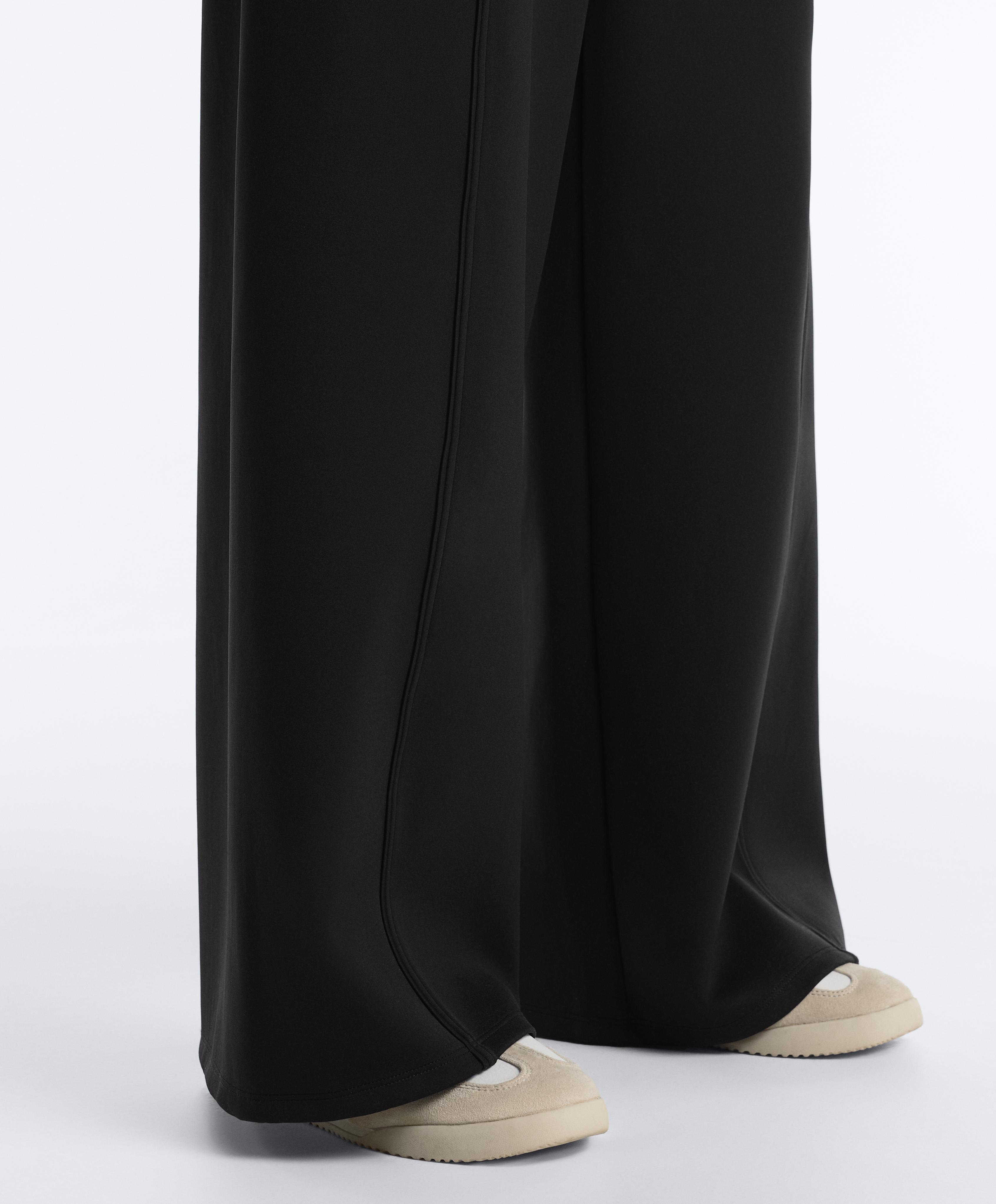 Neoprene effect high rise wide-leg trousers — BLACK