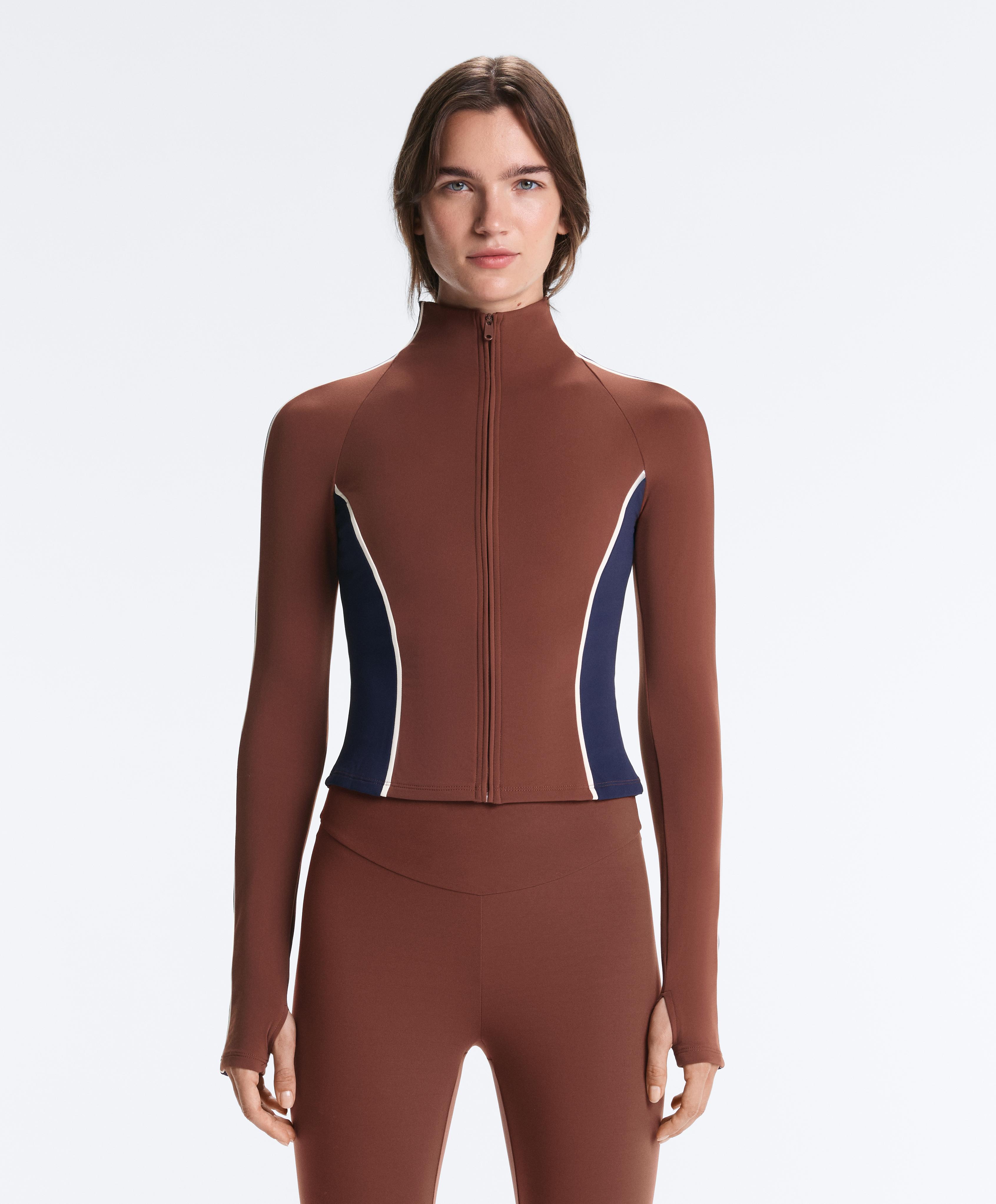 Light warm colour-block technical jacket — TERRACOTTA