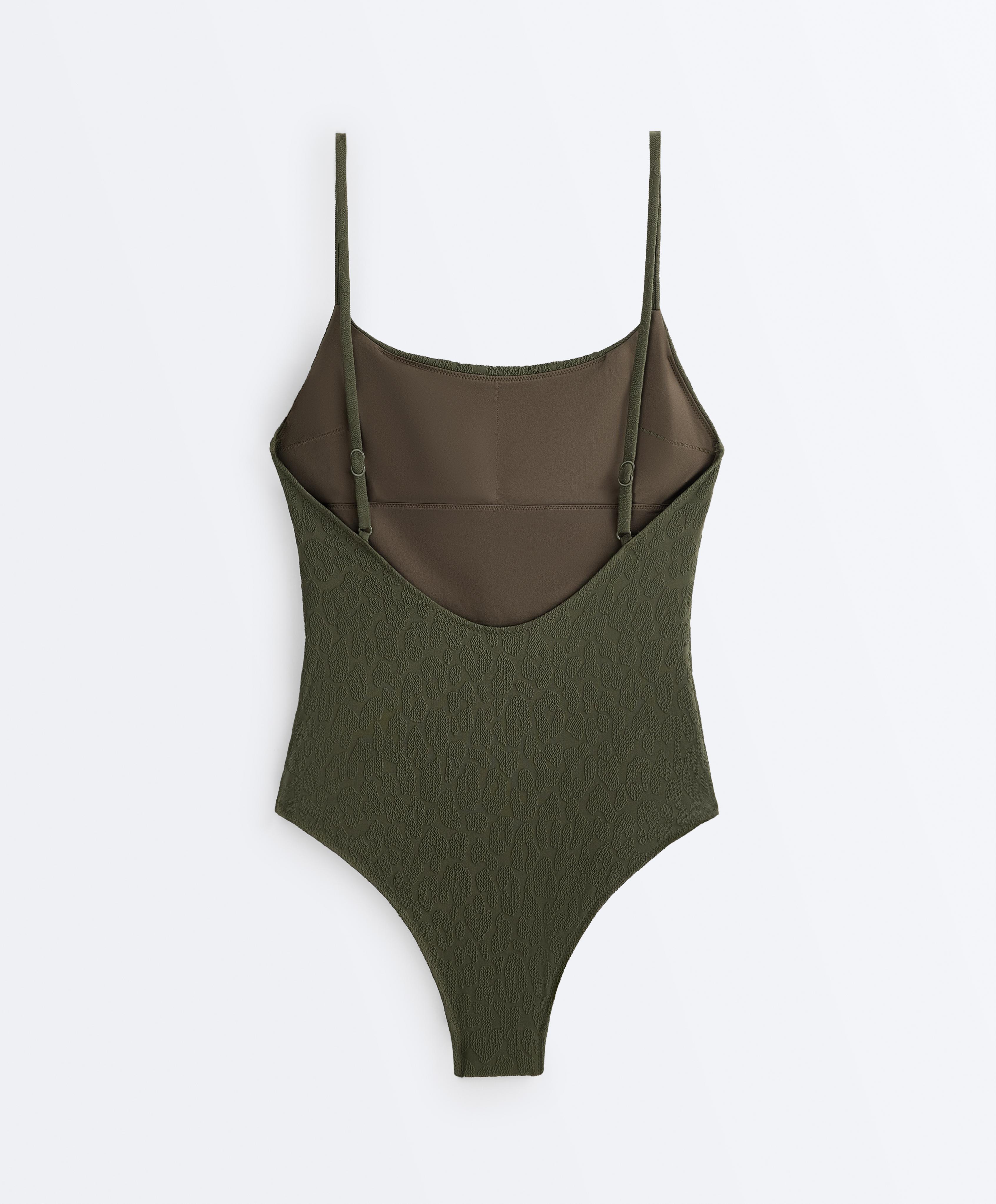 Textured leopard print swimsuit — DARK KHAKI