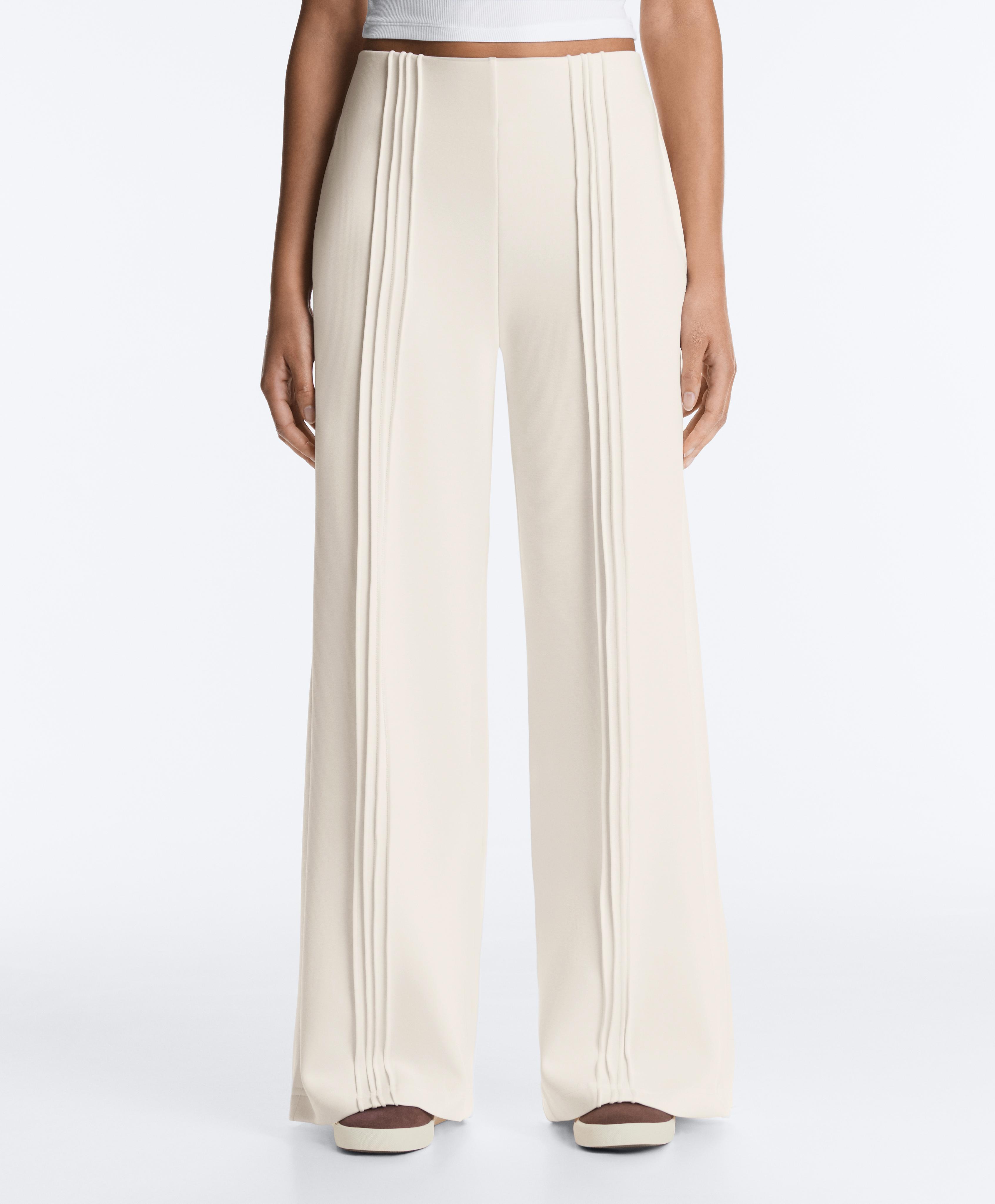 Straight-leg trousers with soft-touch modal and piping — PALE ECRU