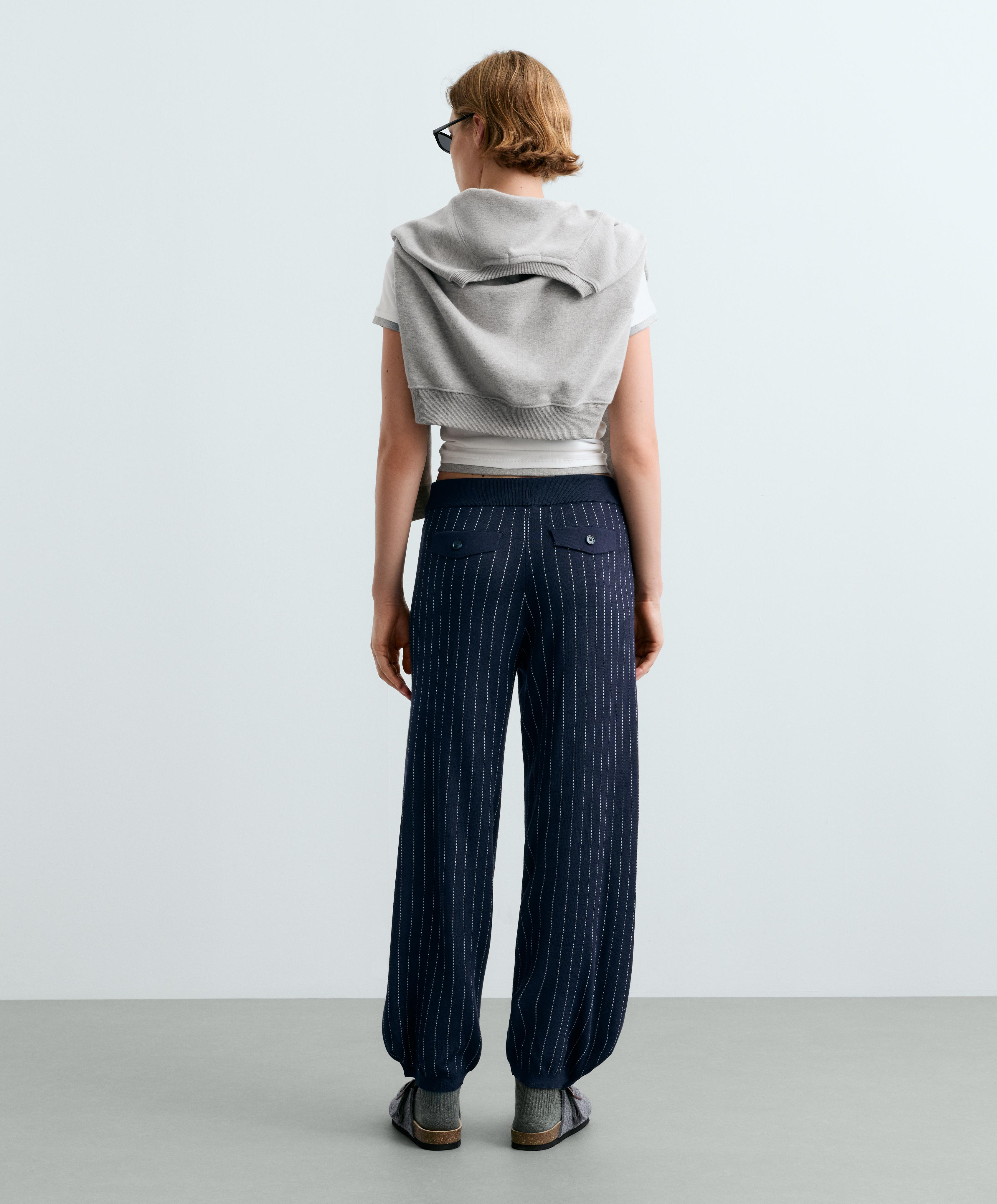Pinstripe knit cocoon trousers — NAVY BLUE