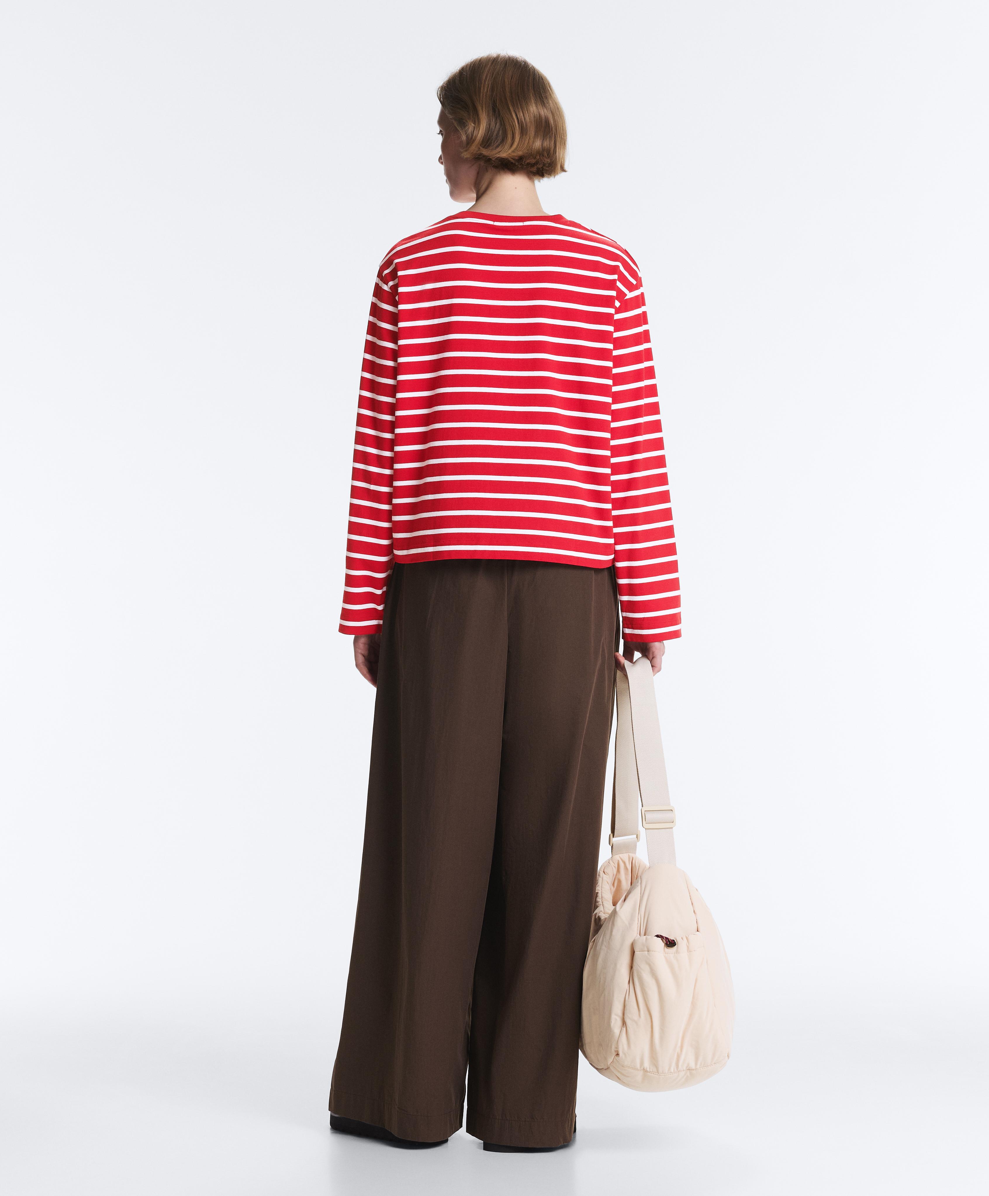 Boxy long-sleeved striped cotton-blend T-shirt — RED