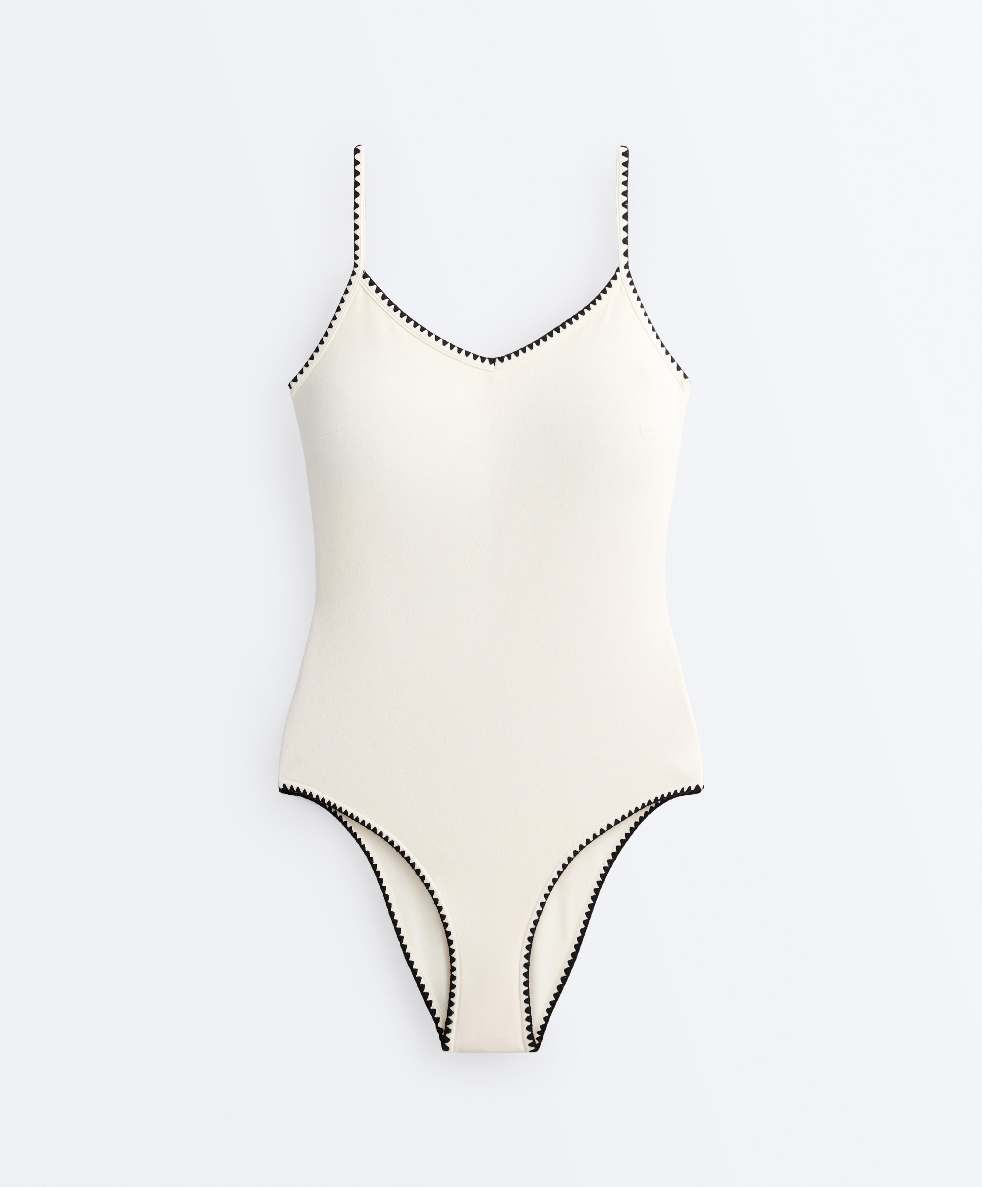 Contrast stitch swimsuit — PALE ECRU