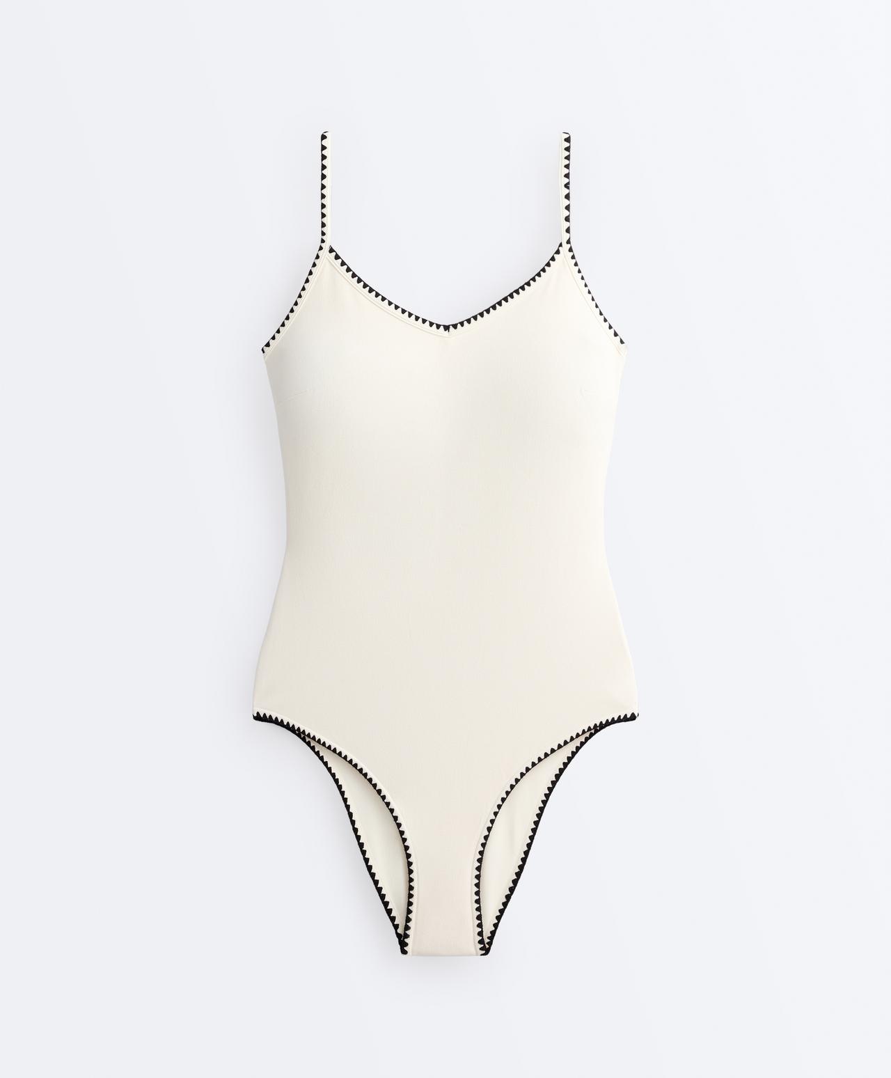 Contrast stitch swimsuit — PALE ECRU