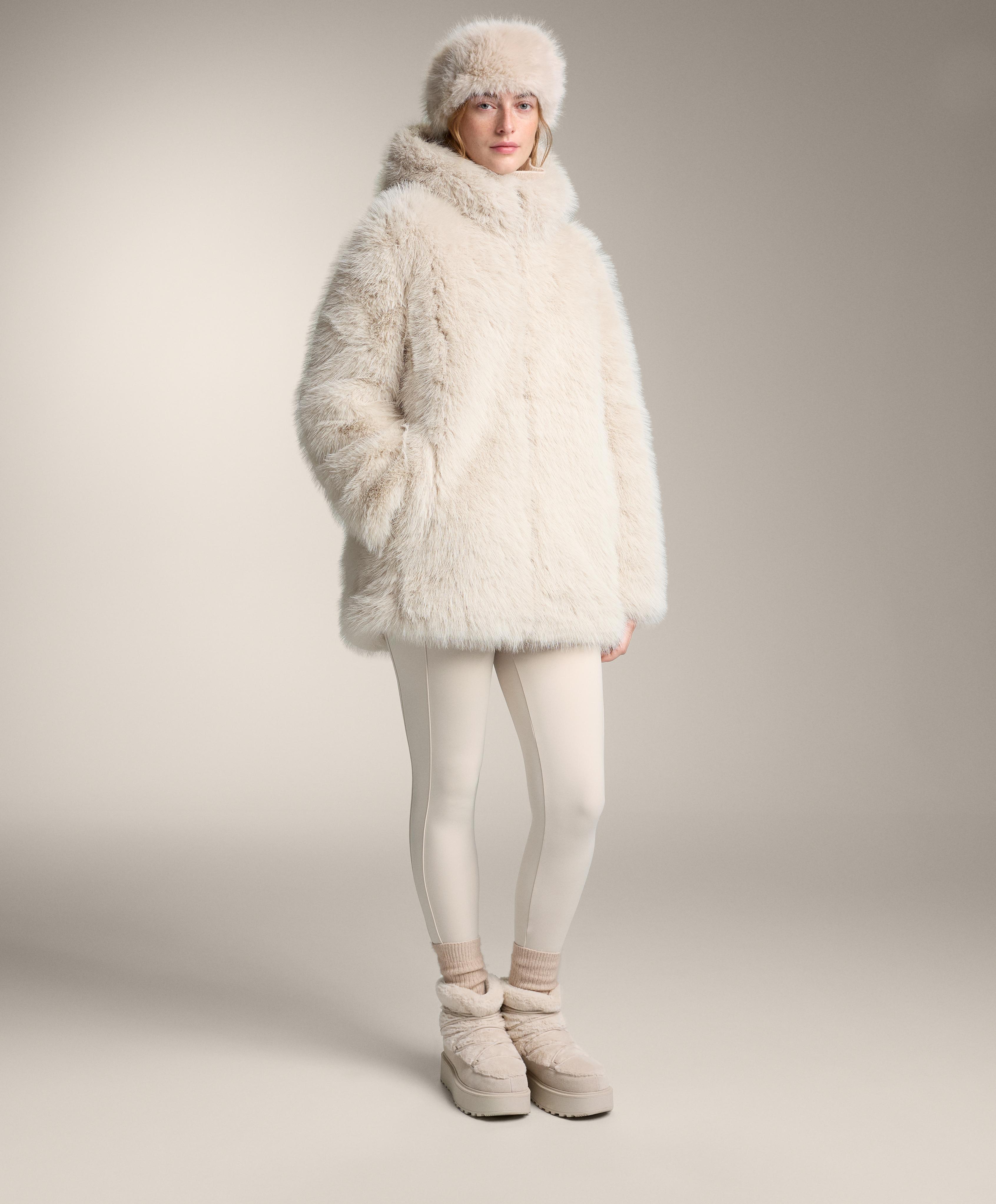 Faux fur hooded jacket — OATMEAL