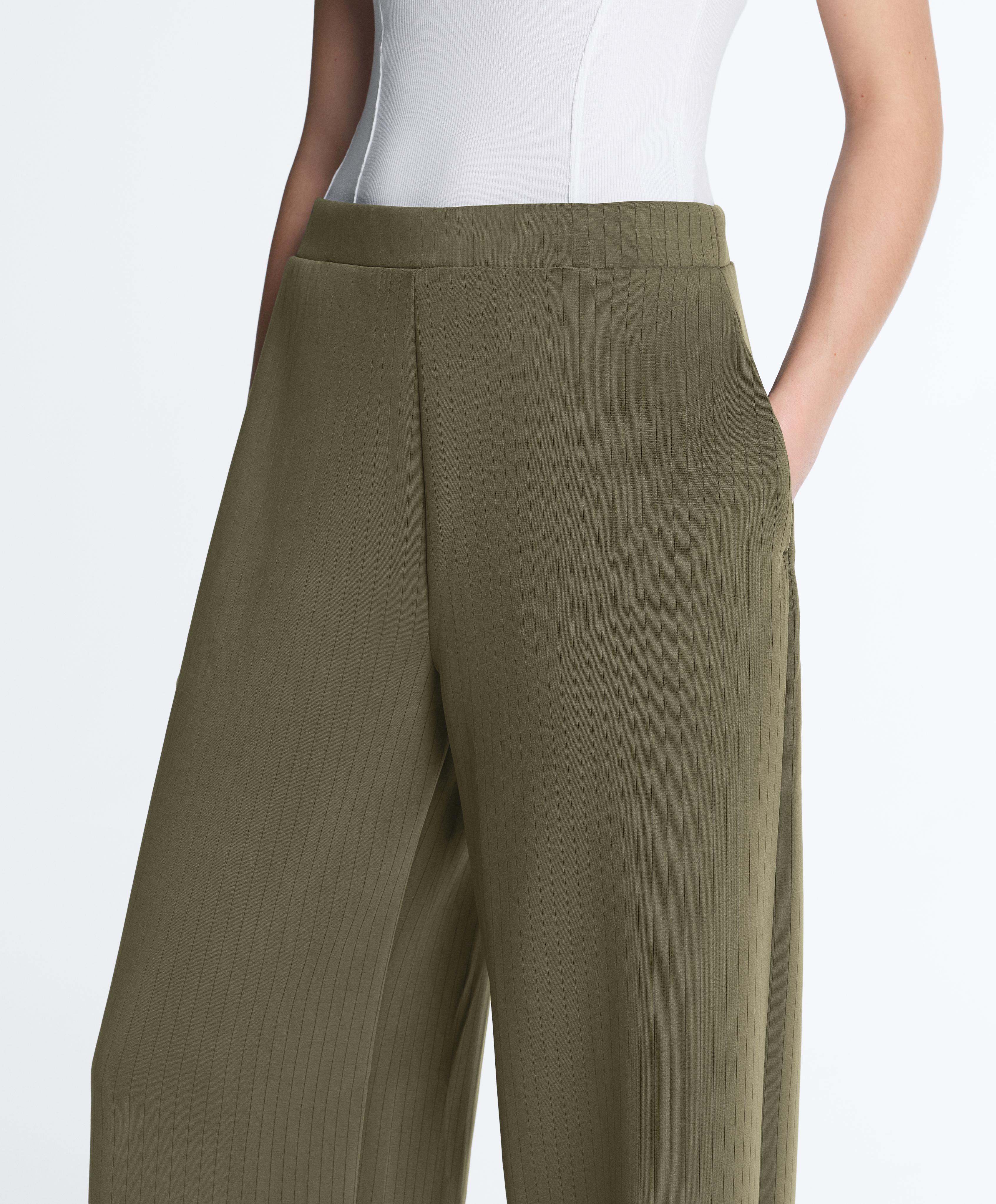 Straight-leg striped trousers with soft-touch modal — KHAKI