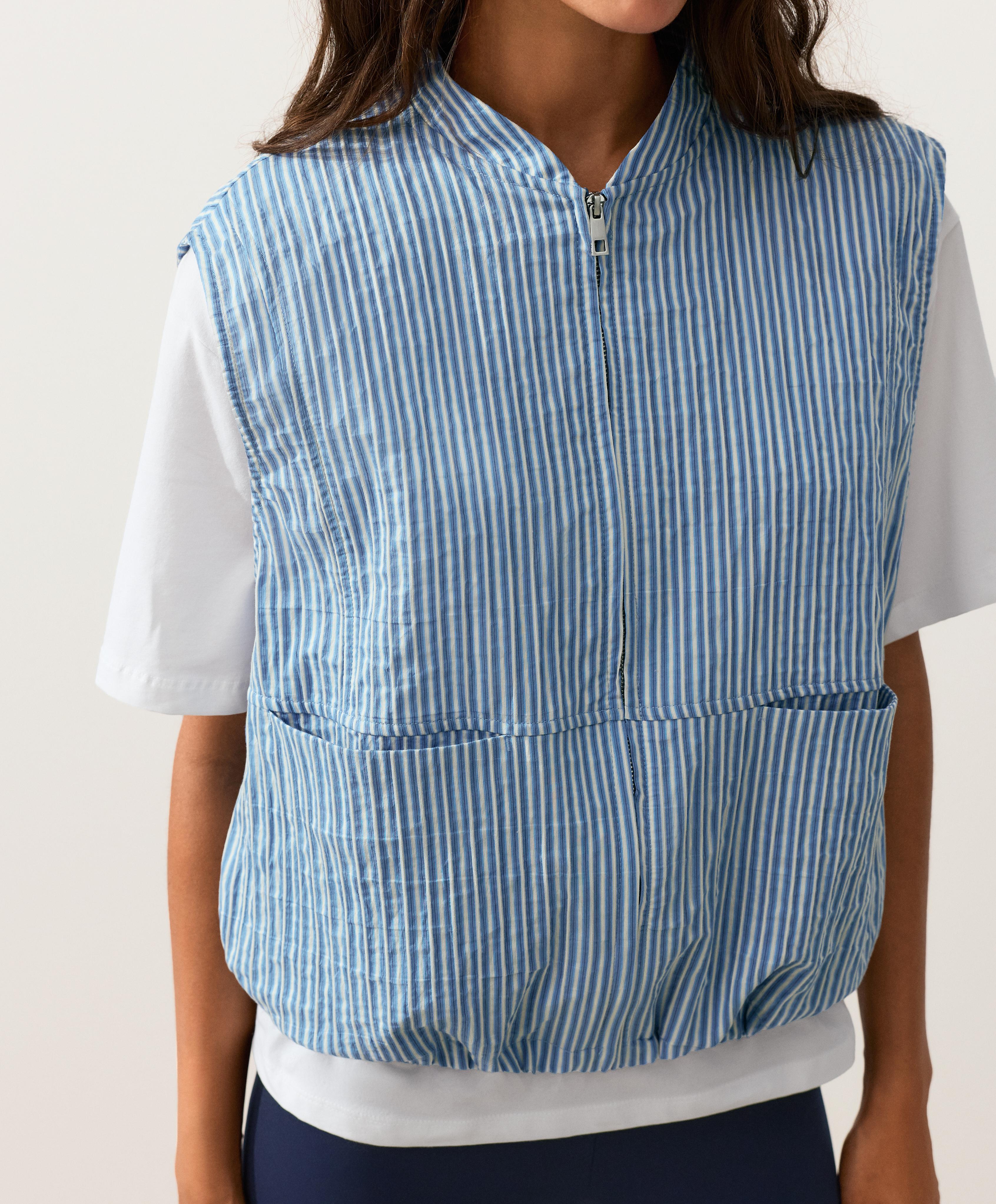 Striped cotton blend vest — MID-BLUE