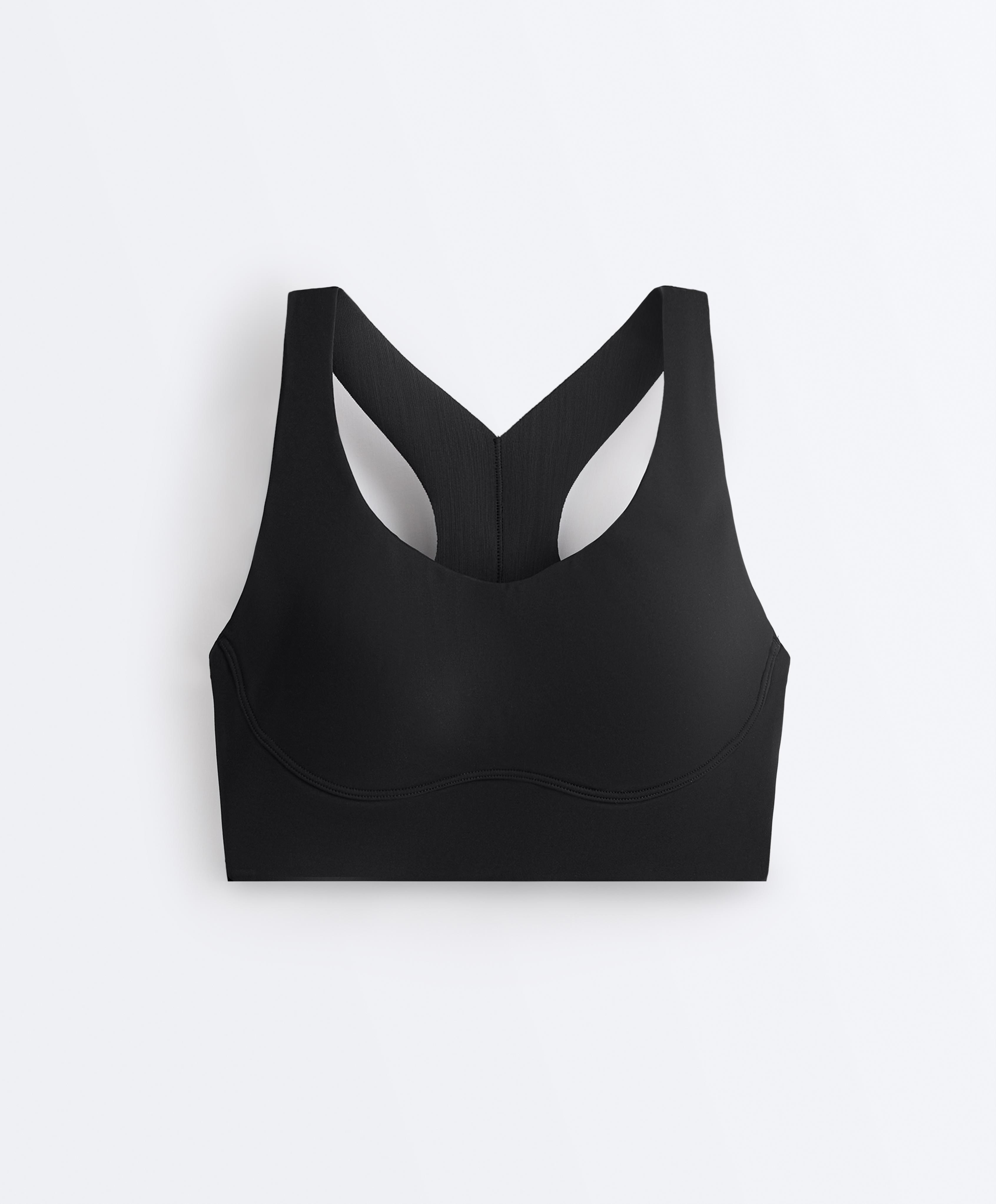 Medium-support compressive bra with cups — BLACK