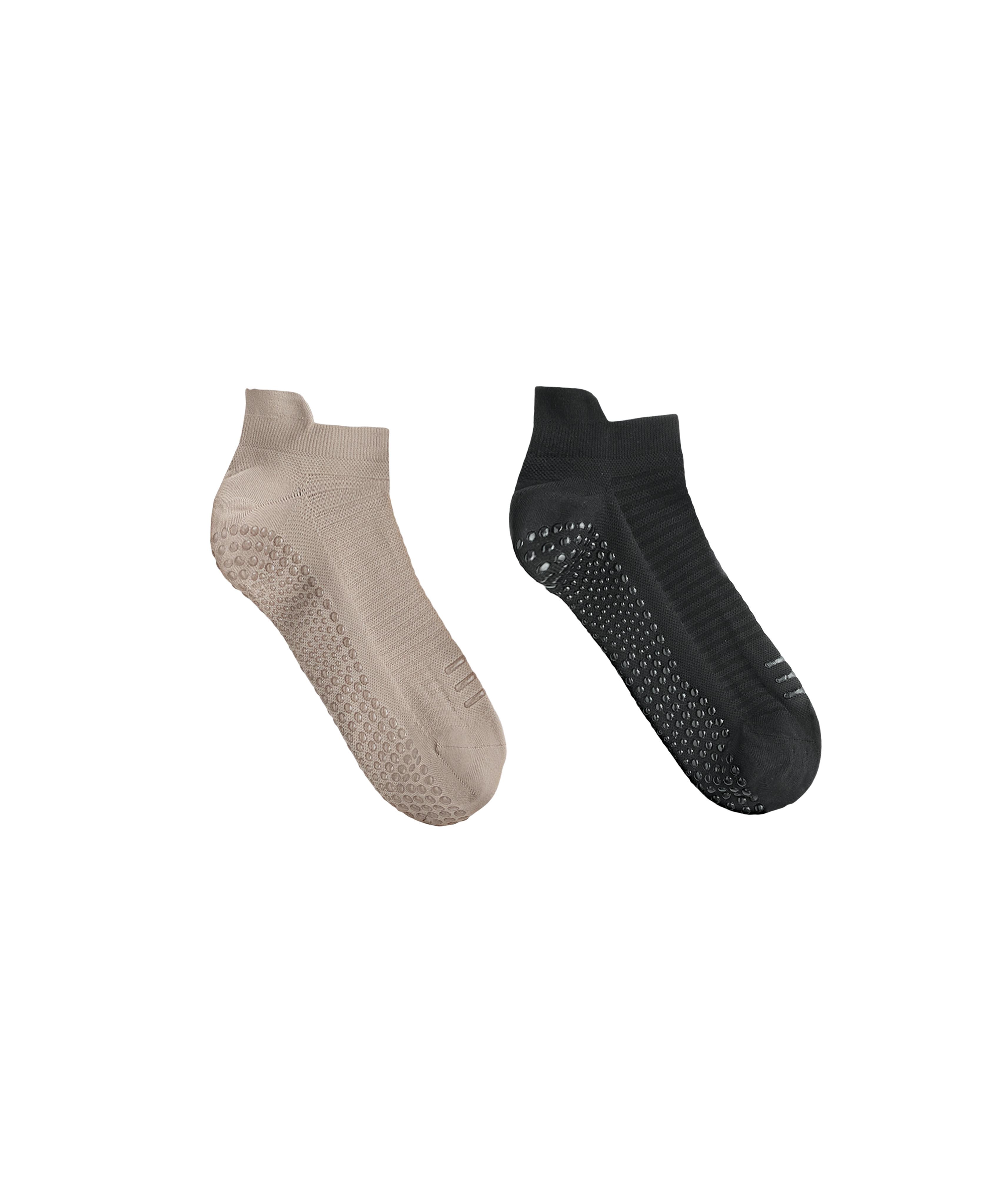 2 pairs of polyamide blend yoga and Pilates sneaker socks — TAUPE