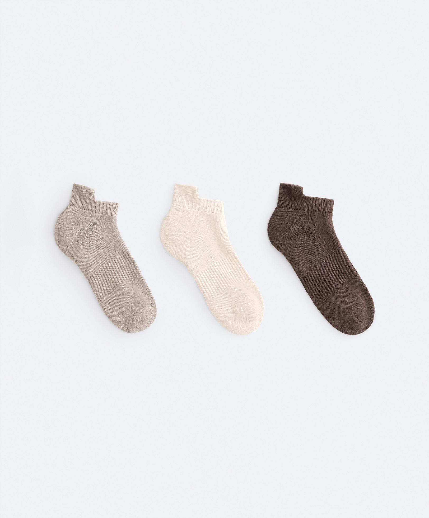3 pairs of cotton blend sports sneaker socks with heel tab — TAN MELANGE