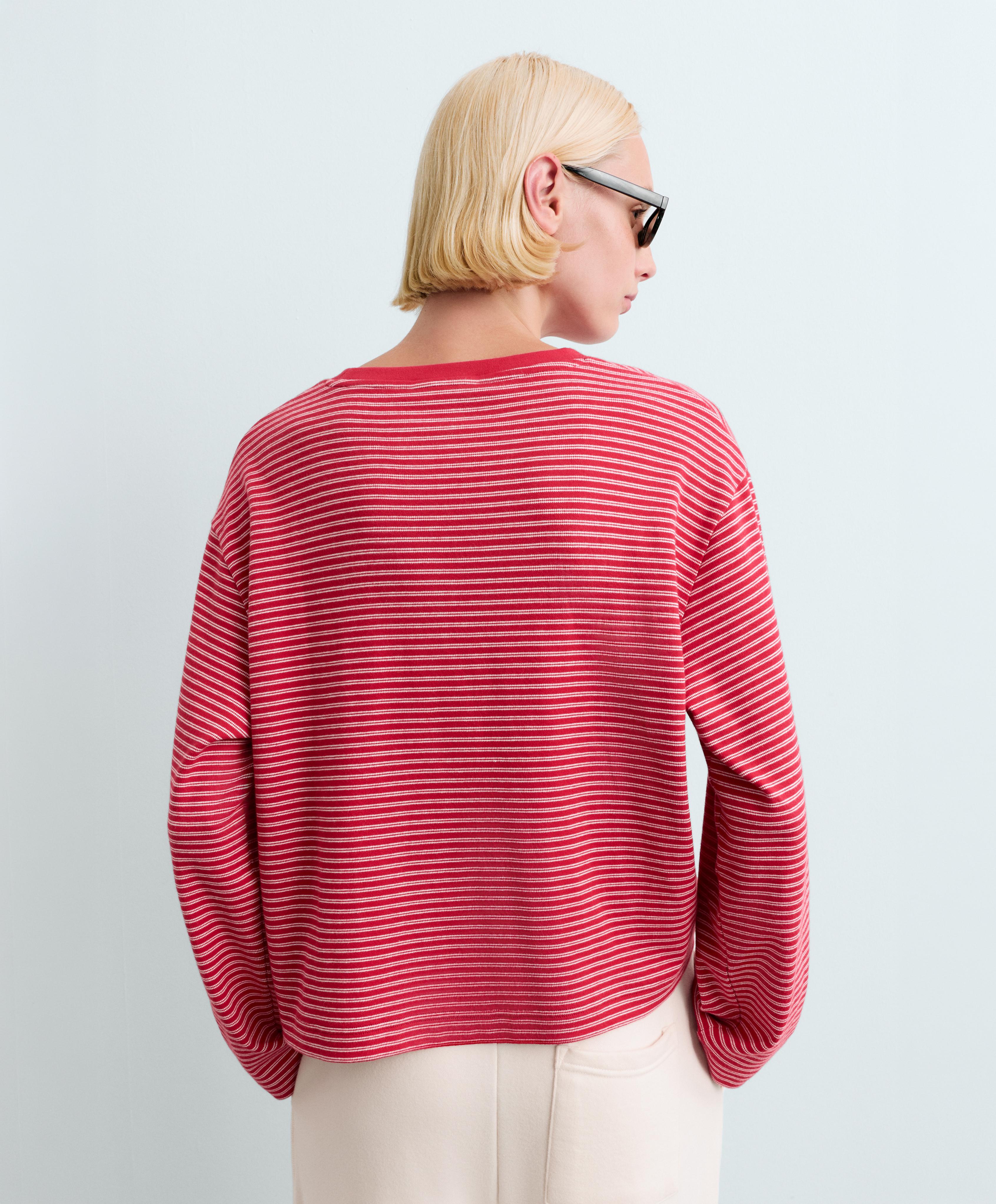 Striped boxy long-sleeved cotton-blend T-shirt — RED