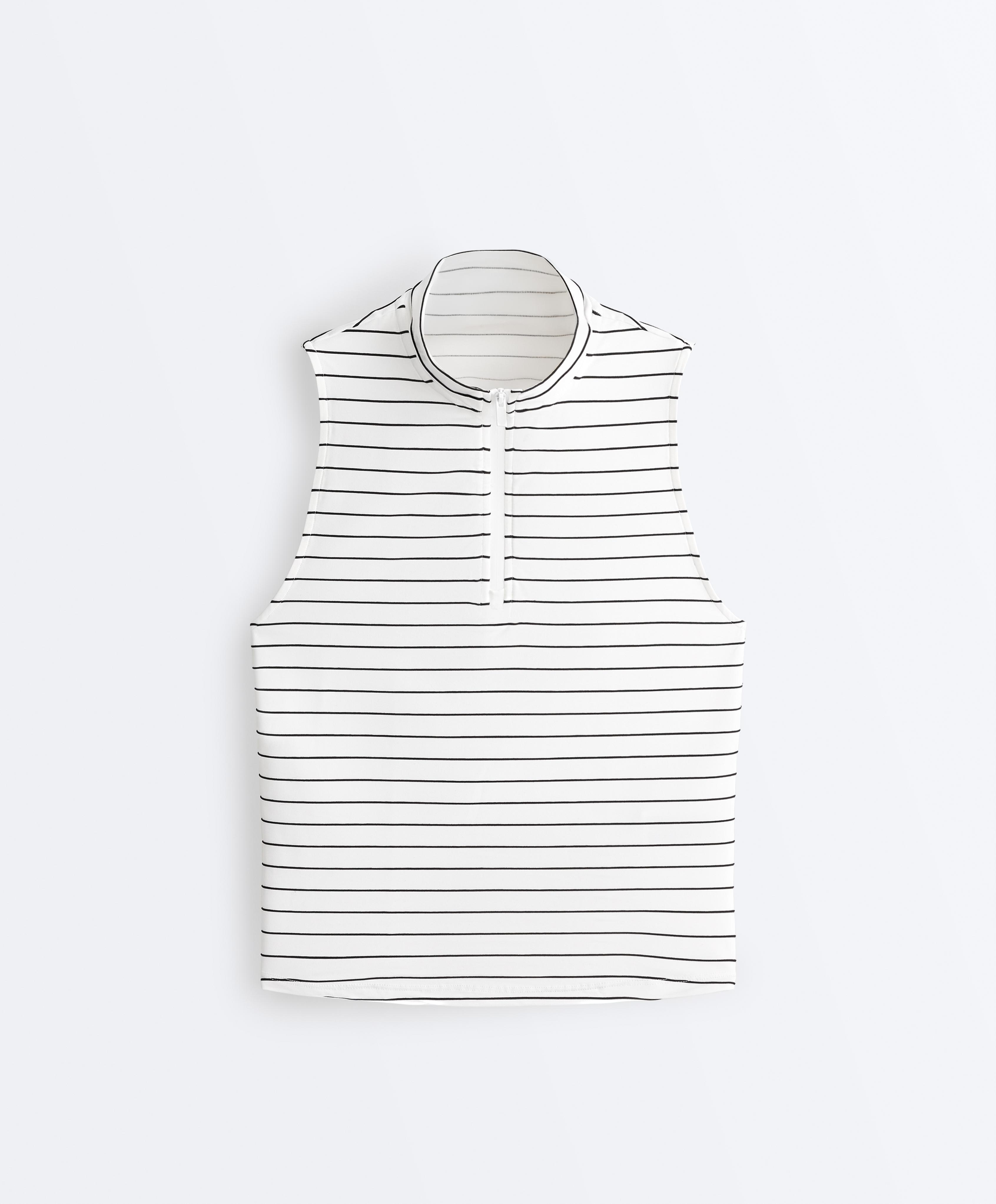 Striped half-zip sleeveless T-shirt — BLACK