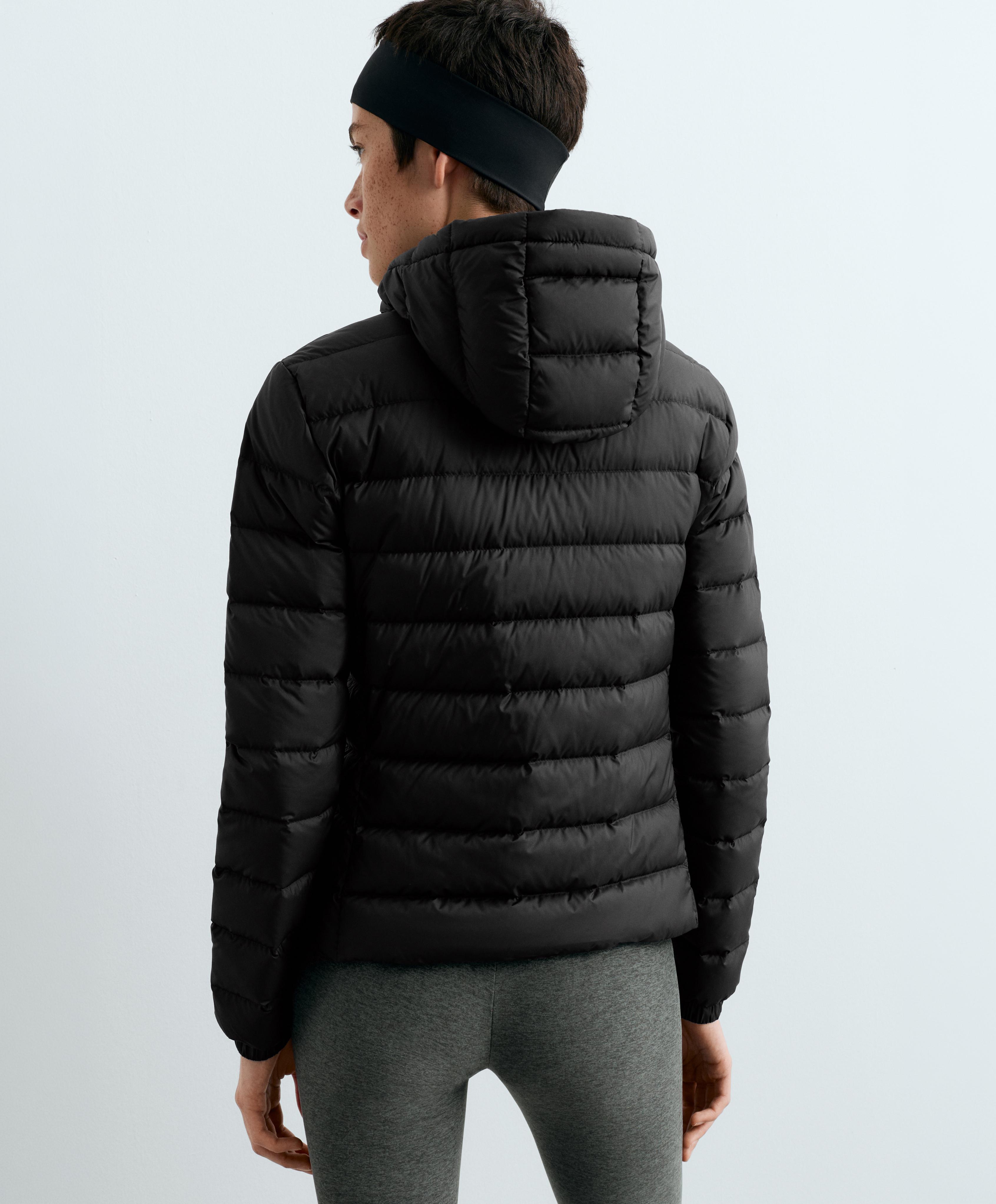 Packable 100% down short puffer jacket — BLACK