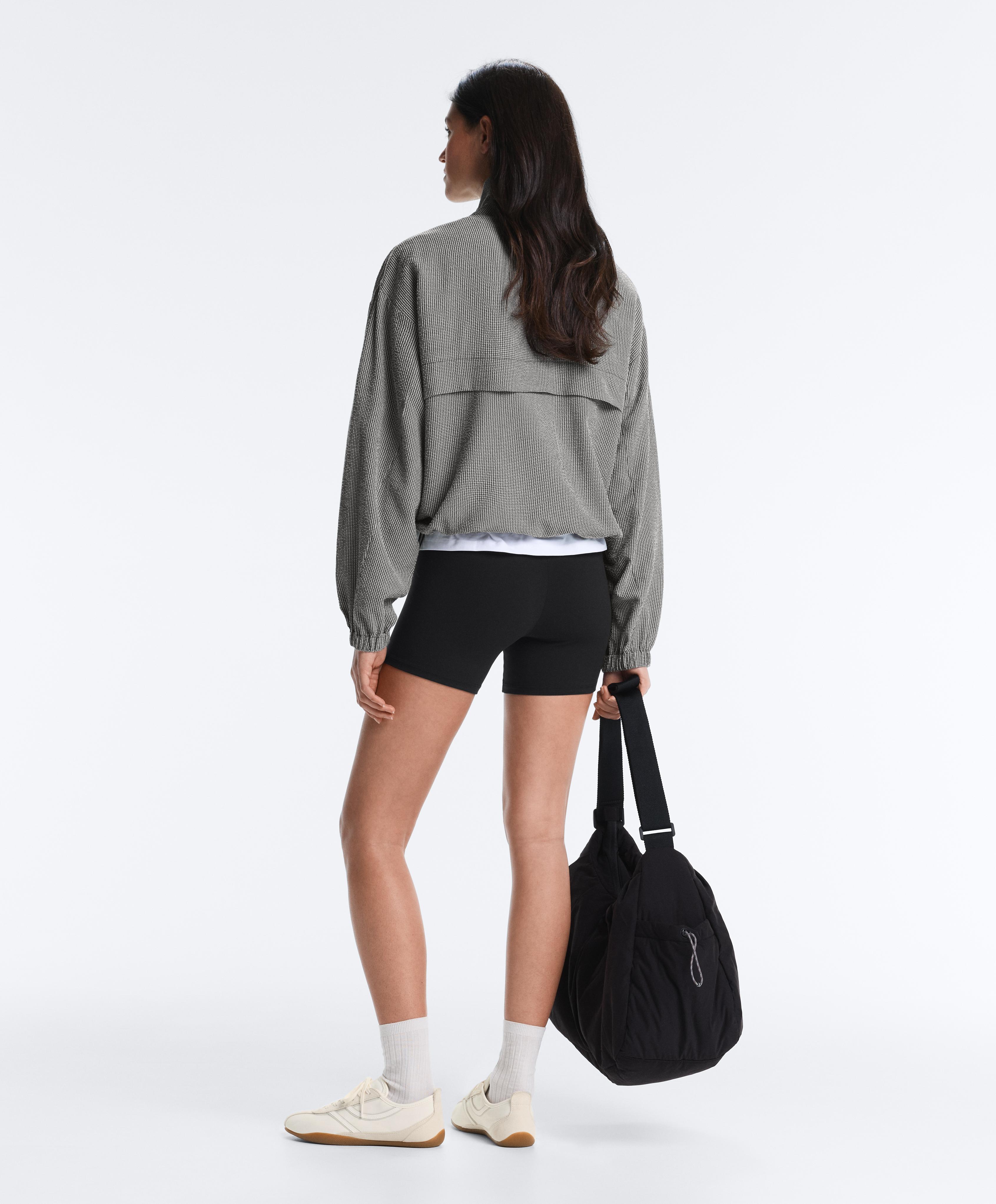 Lyocell blend gingham bomber jacket — DUSTY BLACK