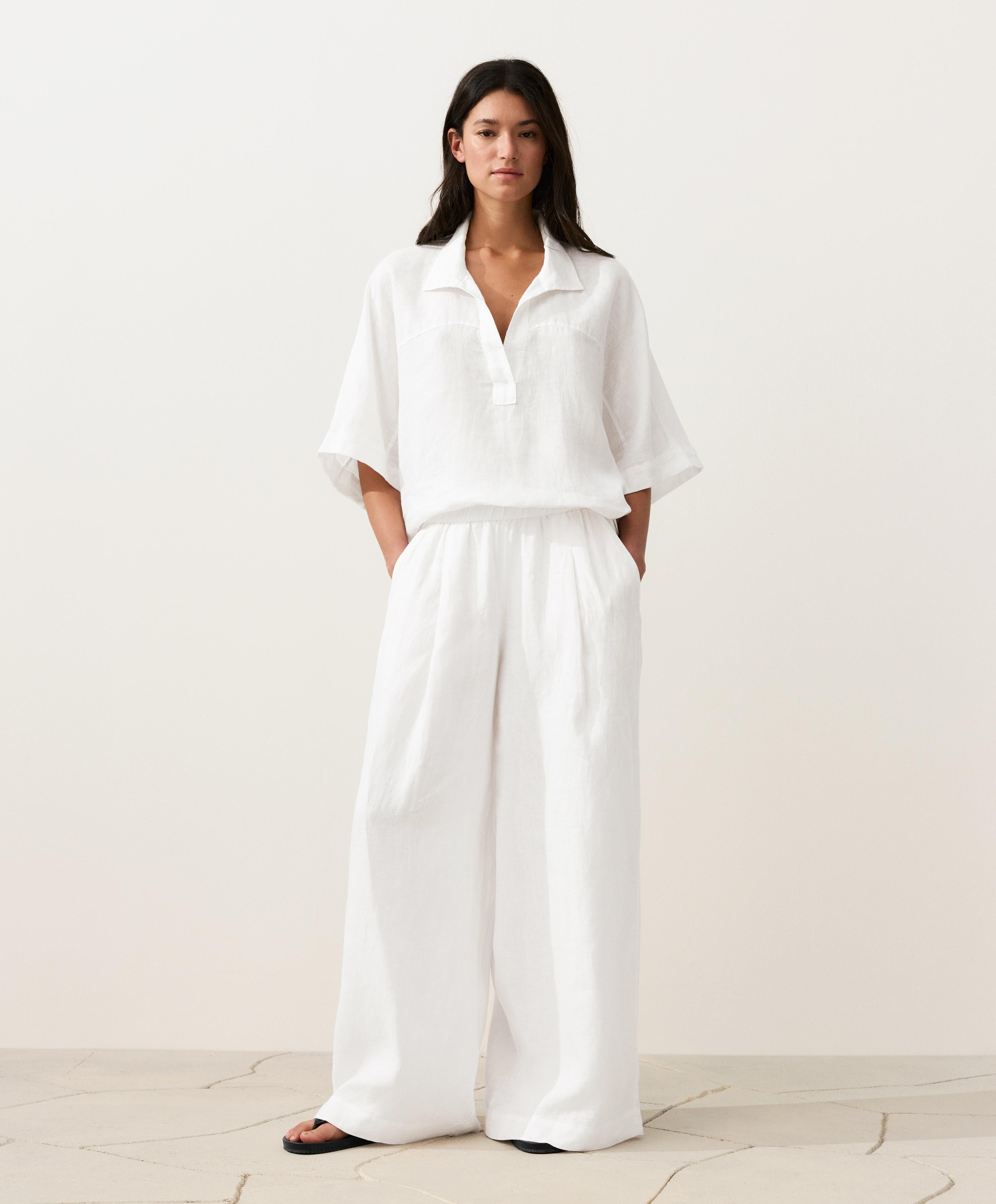 Camisa manga corta oversize 100% lino