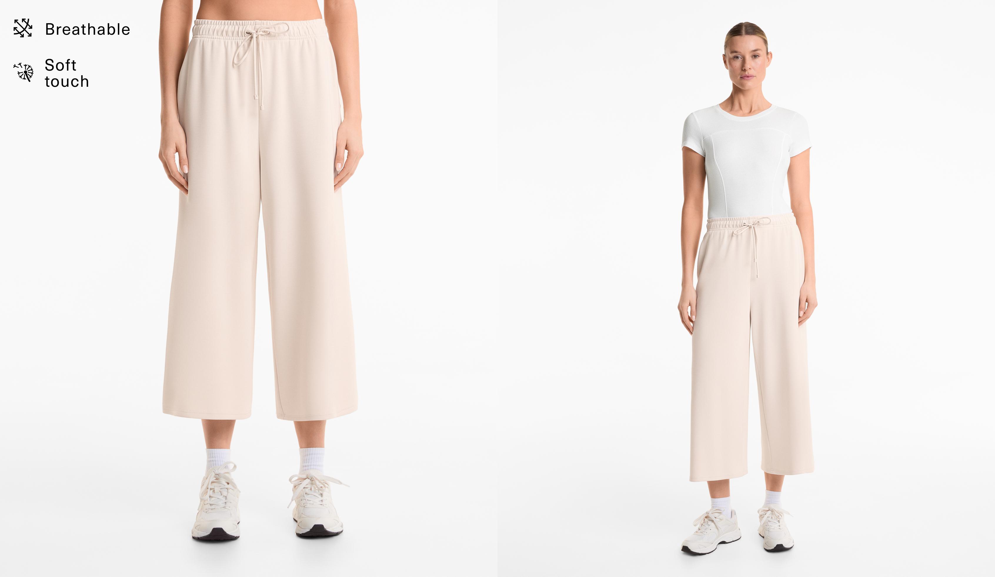 Soft-touch wide-leg crop trousers with modal