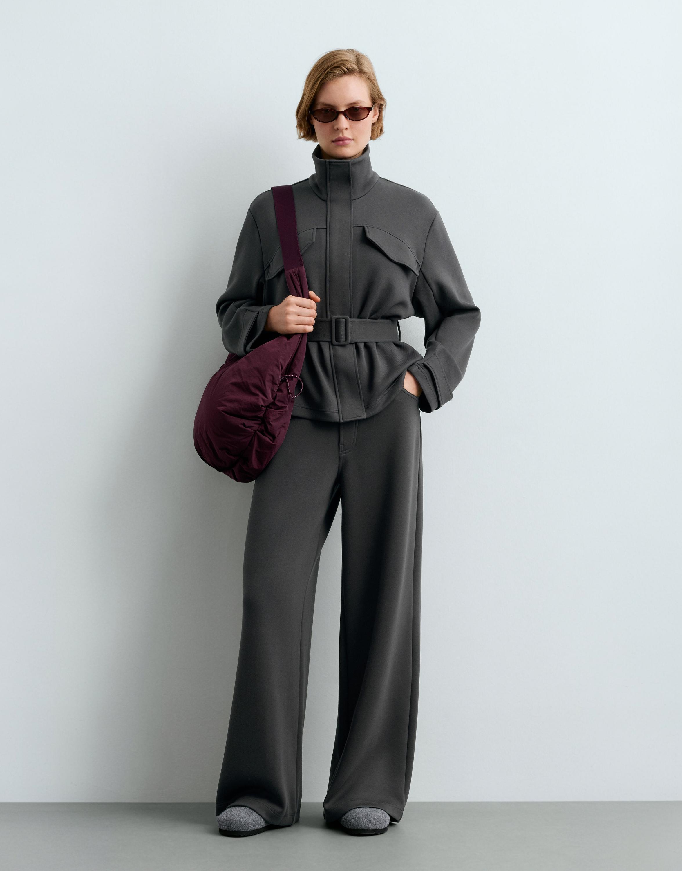 Belted jacket with pockets — DARK ANTHRACITE