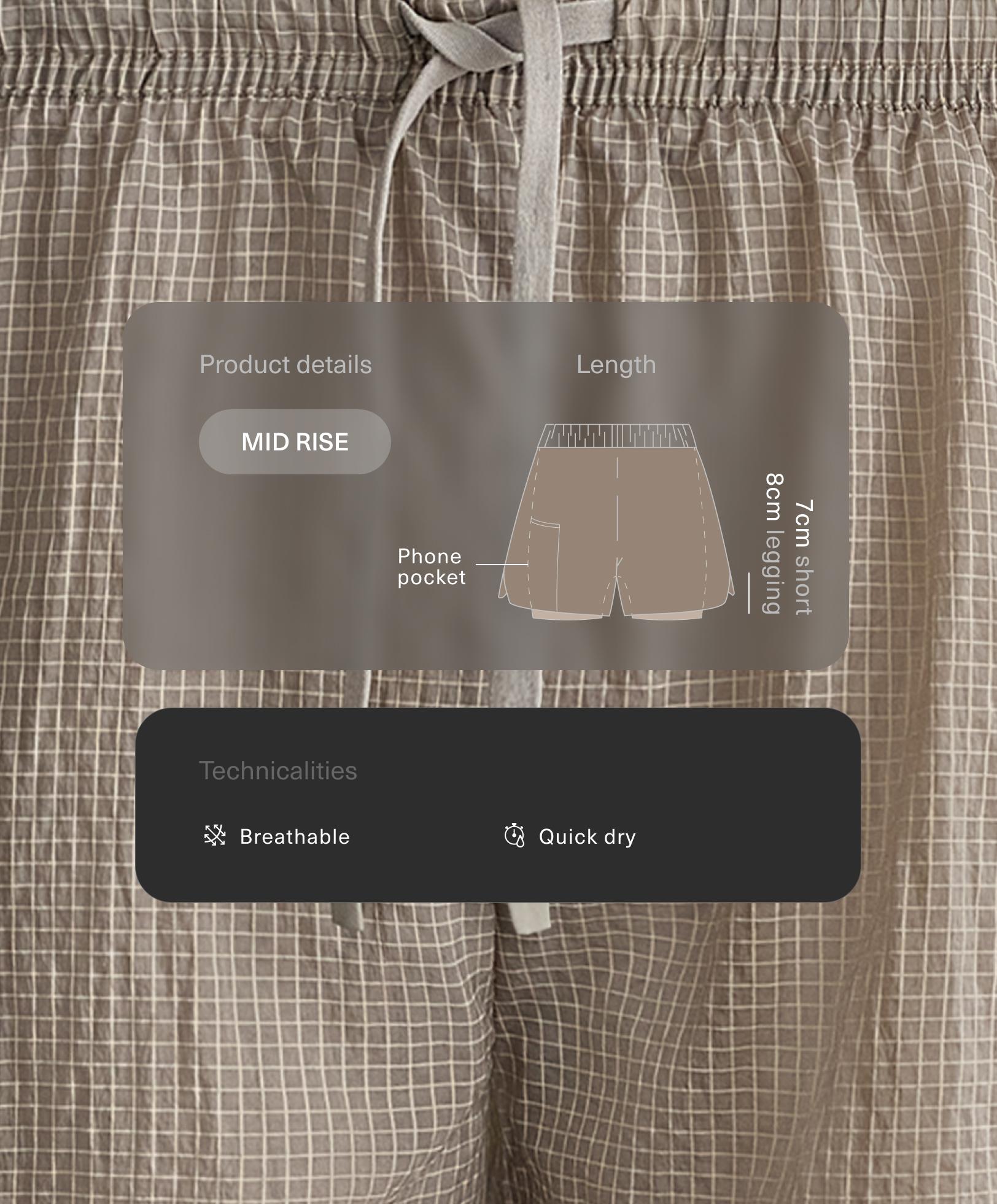 Funktionsshorts im Karomuster 2-in-1, Mid rise