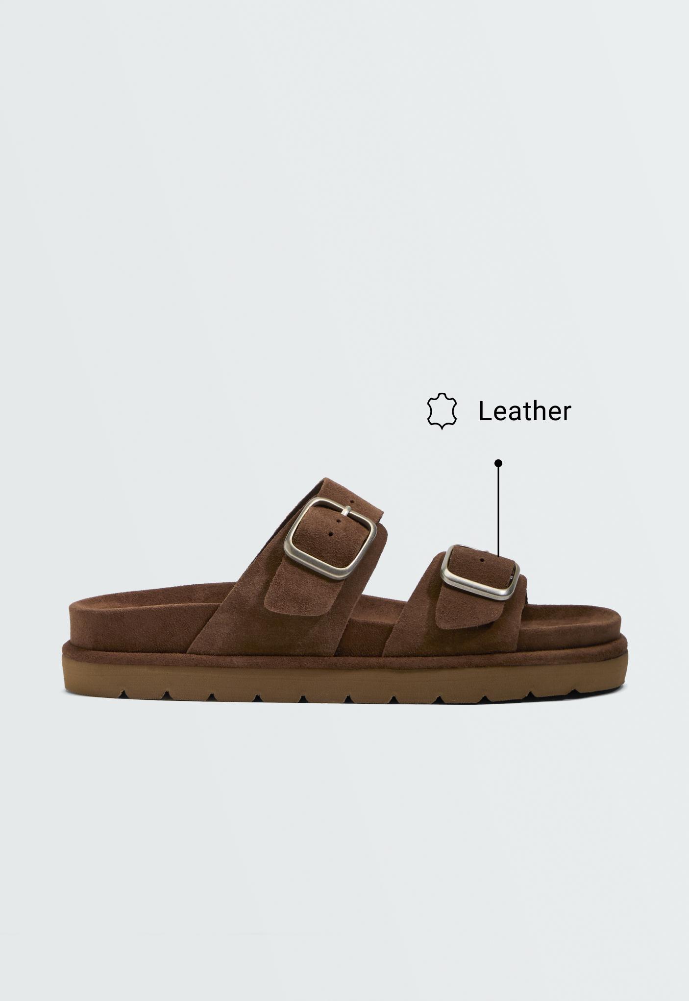 Buckle split-leather platform sandals