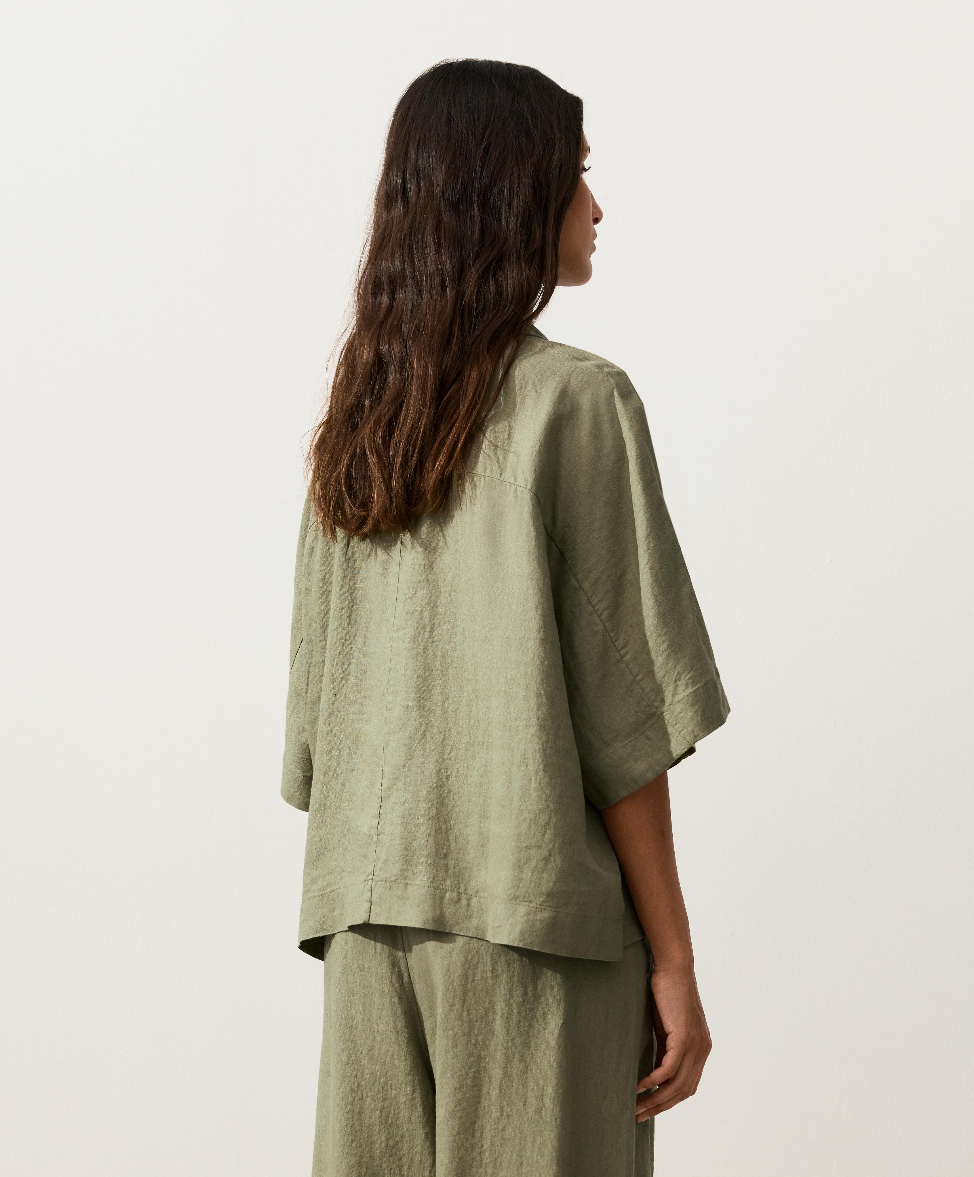 Oversize 100% linen polo shirt — YELLOW GREEN