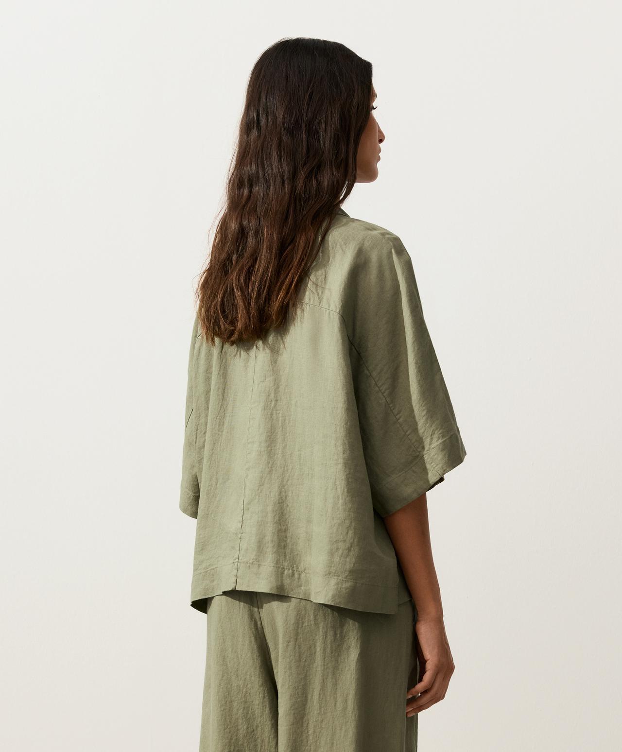 Oversize 100% linen polo shirt — YELLOW GREEN