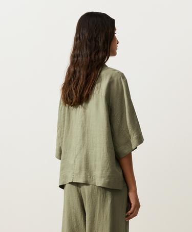 Oversize 100% linen polo shirt — YELLOW GREEN 7