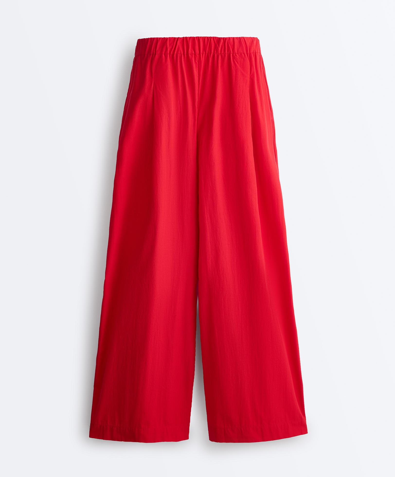 100% cotton poplin wide-leg trousers — BRIGHT RED