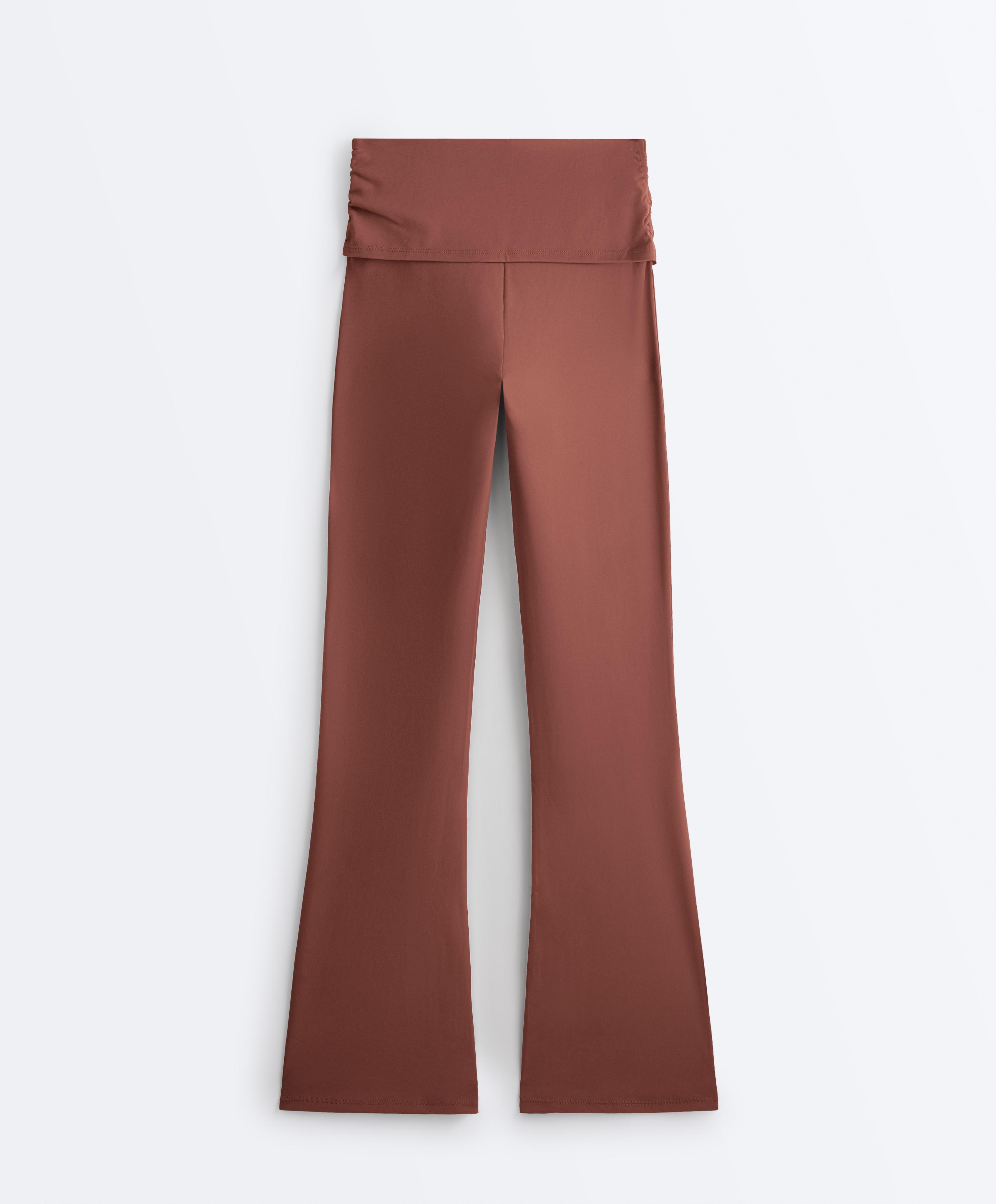 Draped waist Comfortlux high rise flare trousers — MAHOGANY