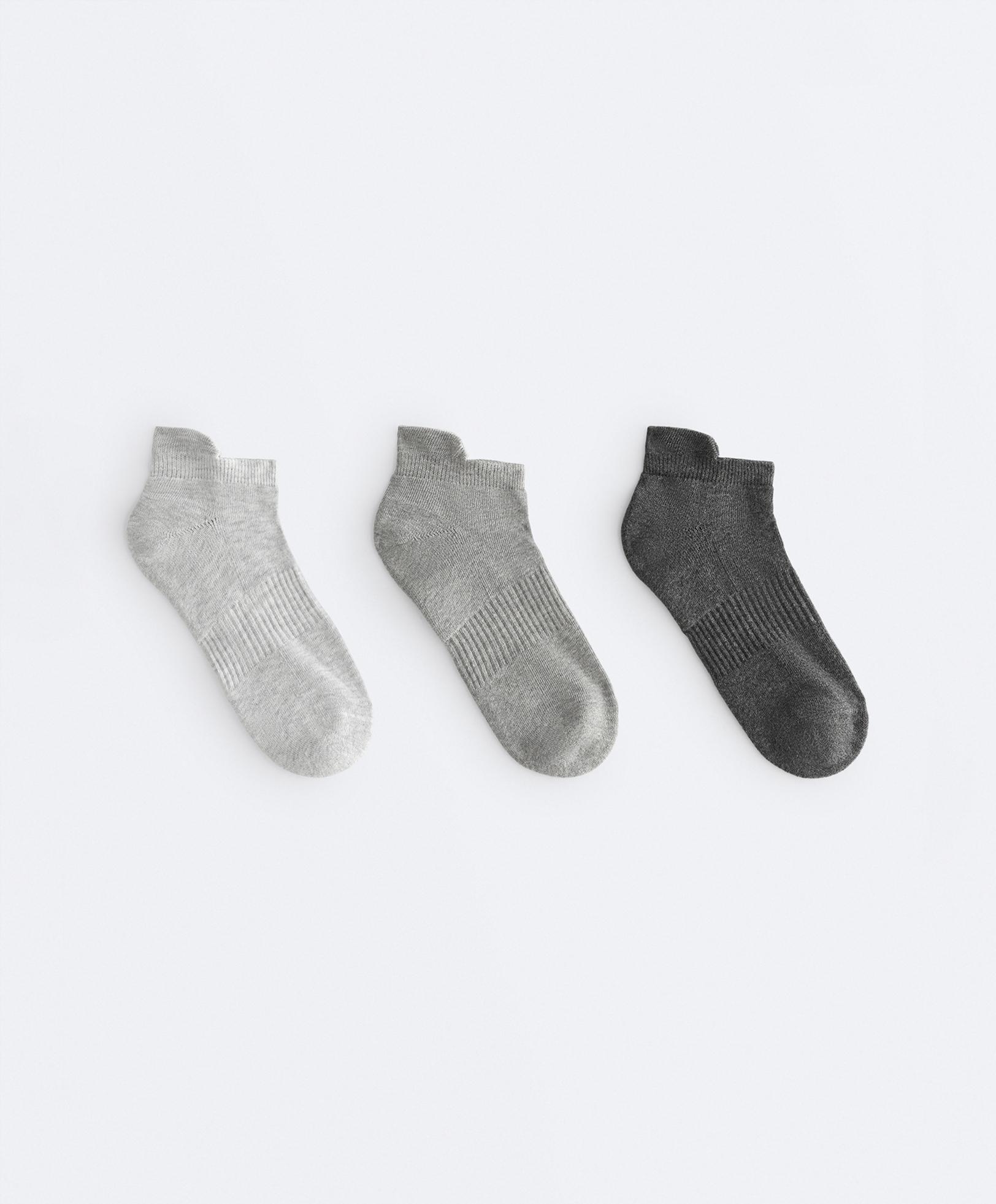 3 pairs of tab cotton blend sports sneaker socks — PALE GREY MELANGE