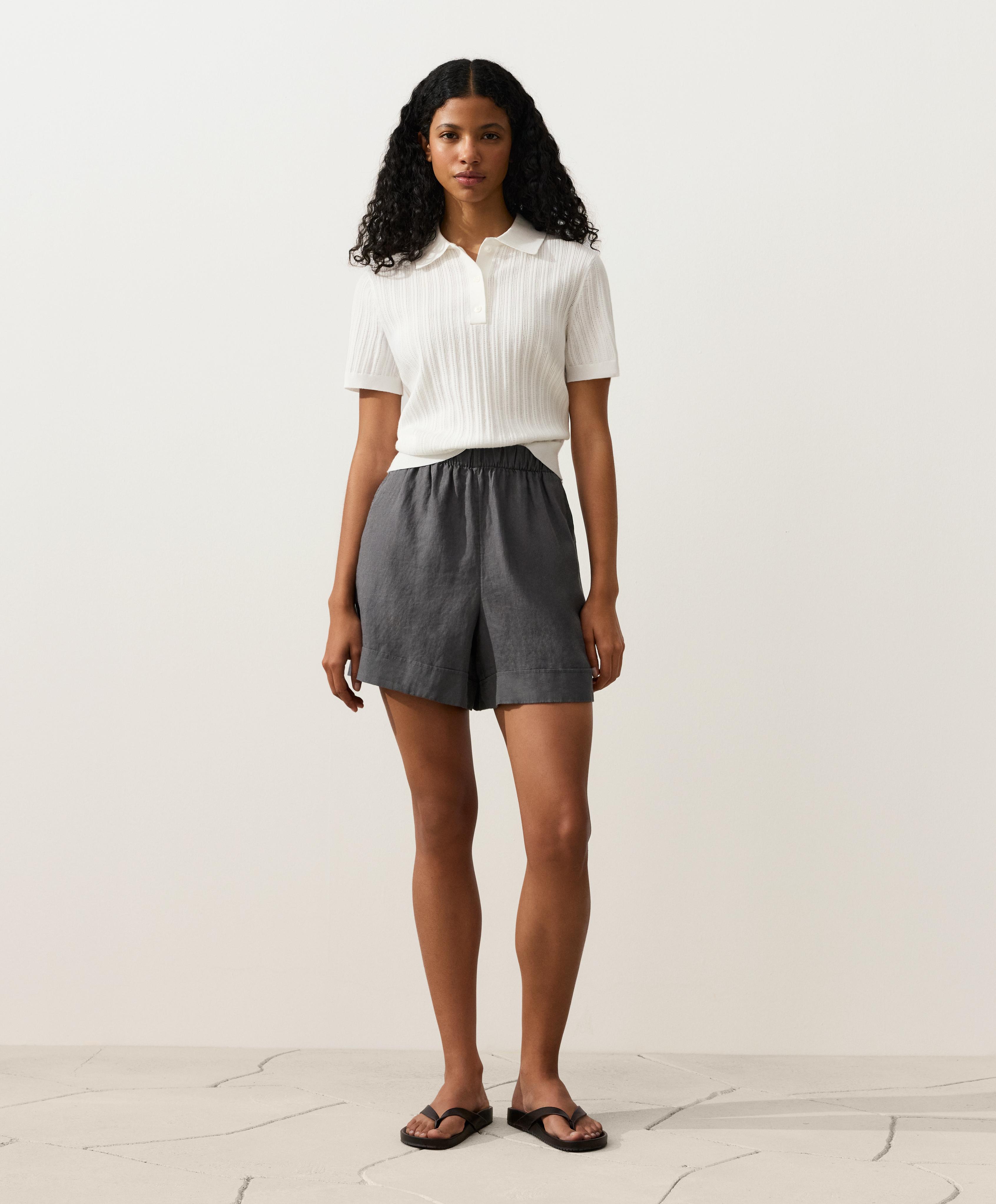 100% linen Bermuda shorts — STEEL GREY