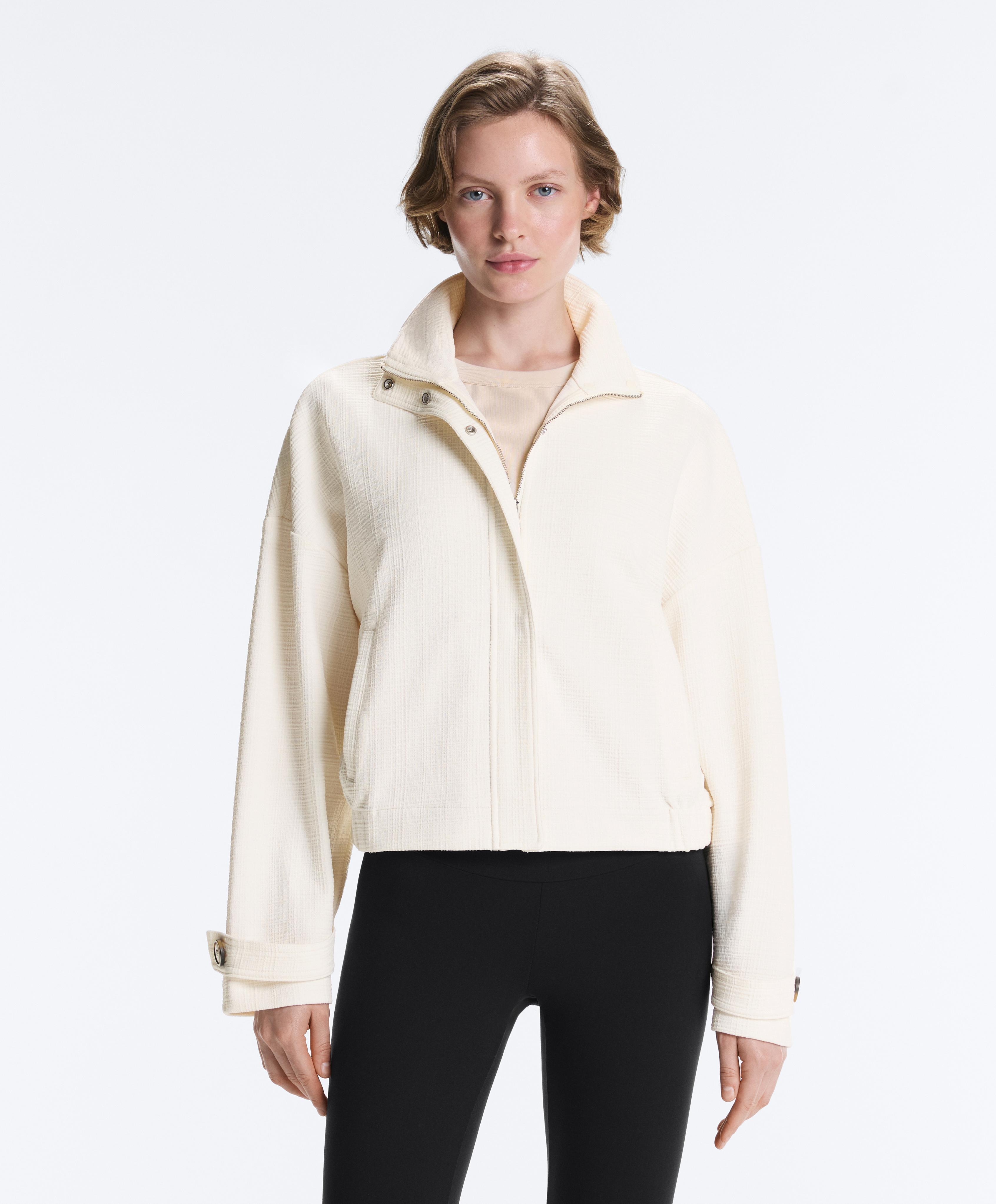 Cotton stripe texture cropped jacket — PALE ECRU