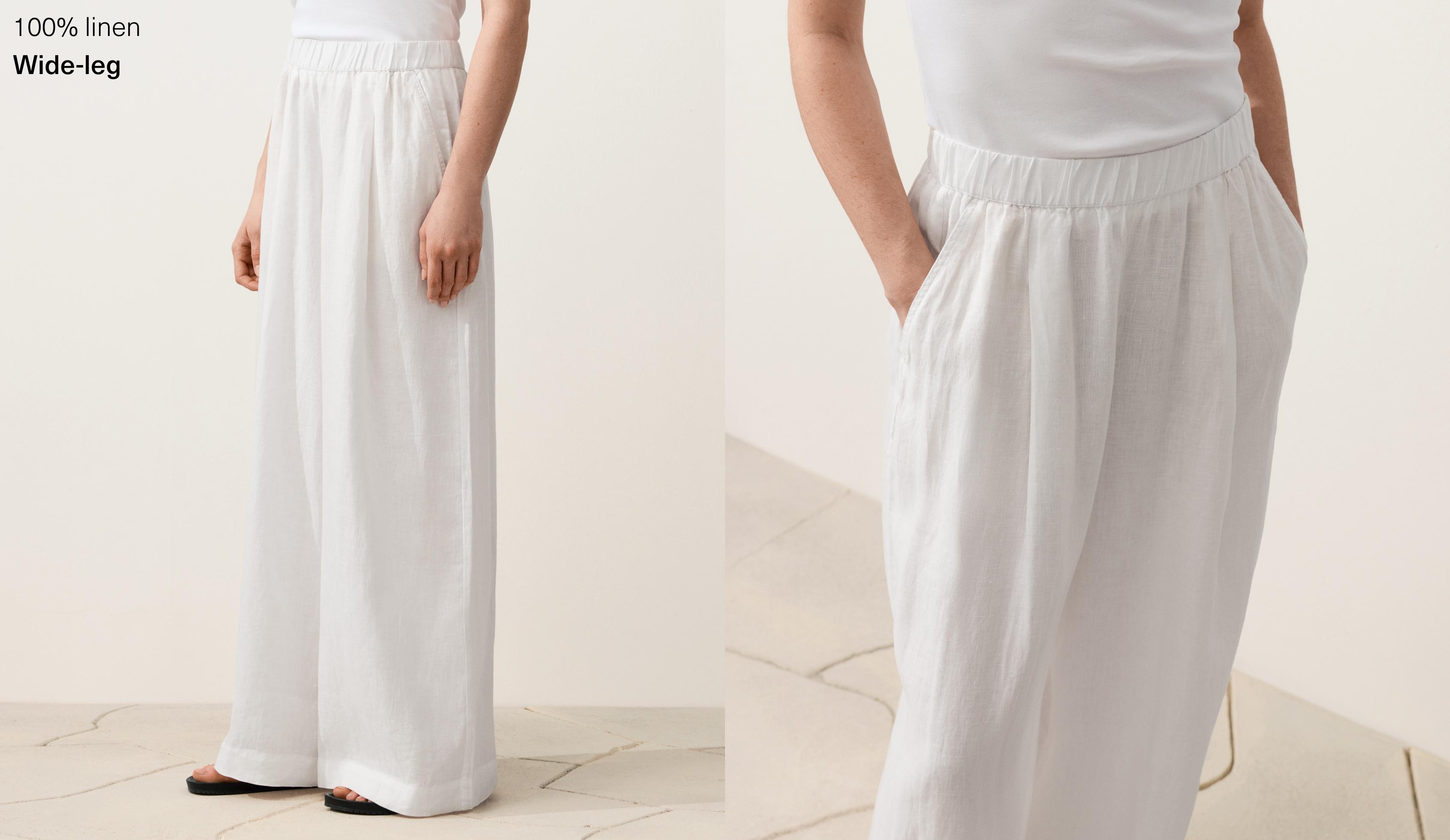 100% linen wide-leg trousers — WHITE