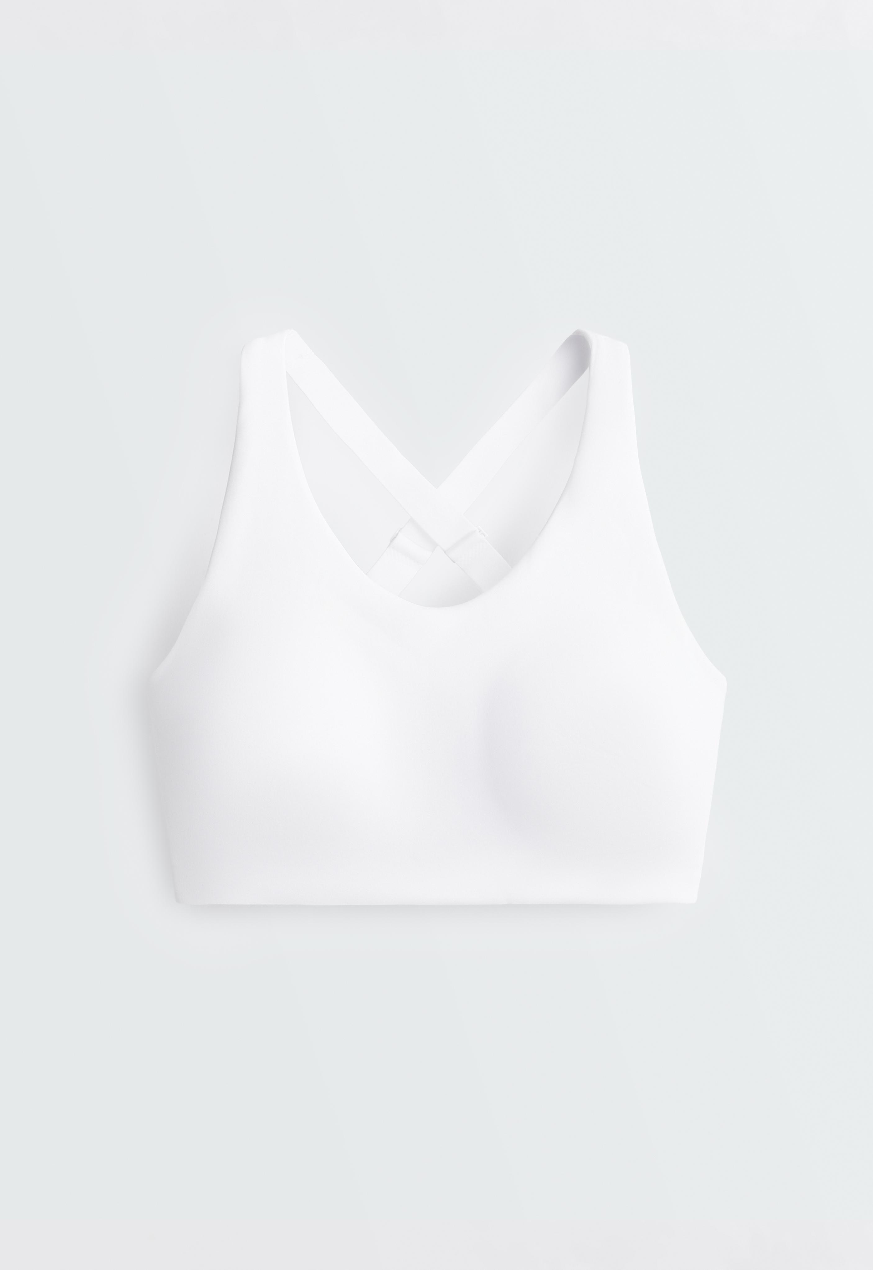 High-support Compressive sports bra with crossover back — WHITE 