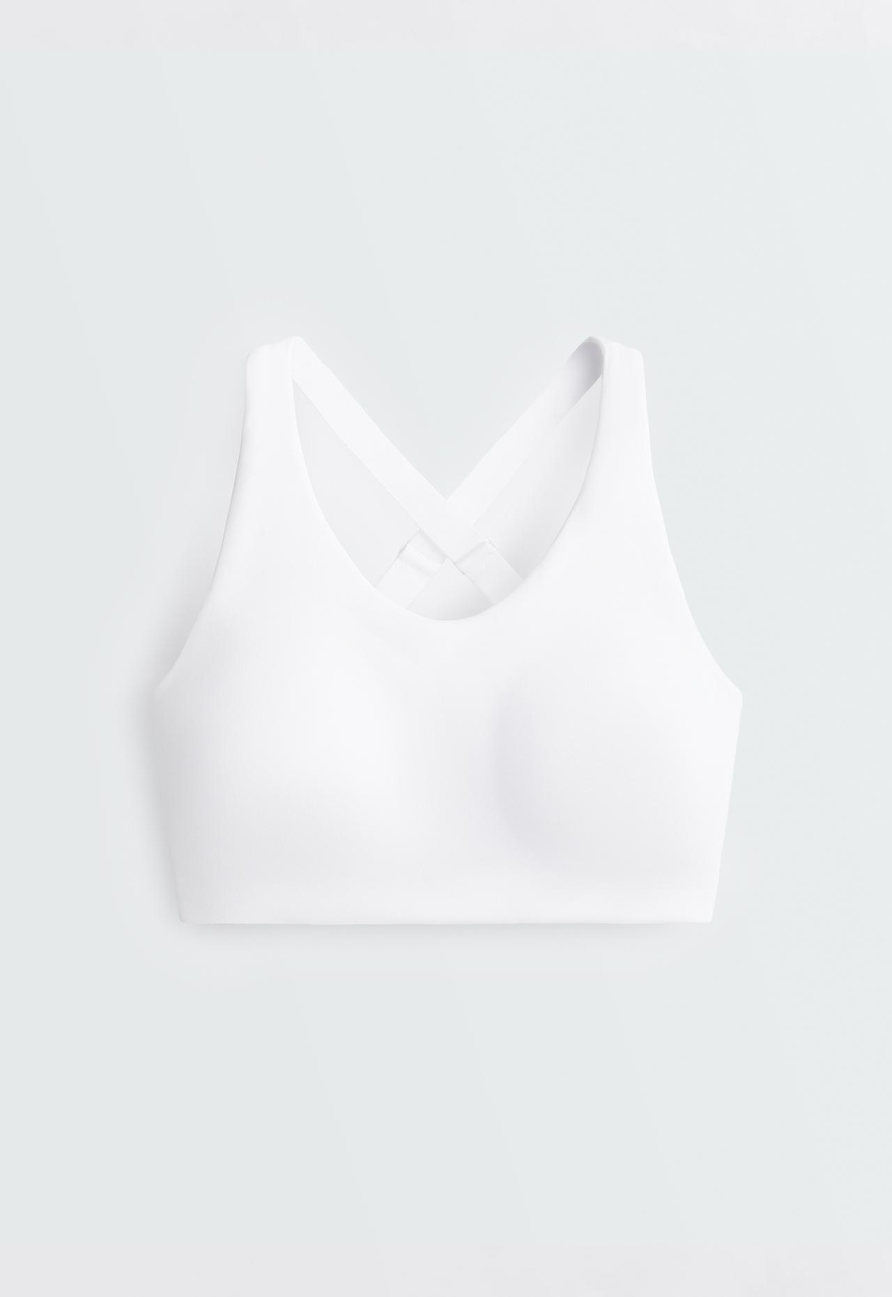 High-support Compressive sports bra with crossover back — WHITE 