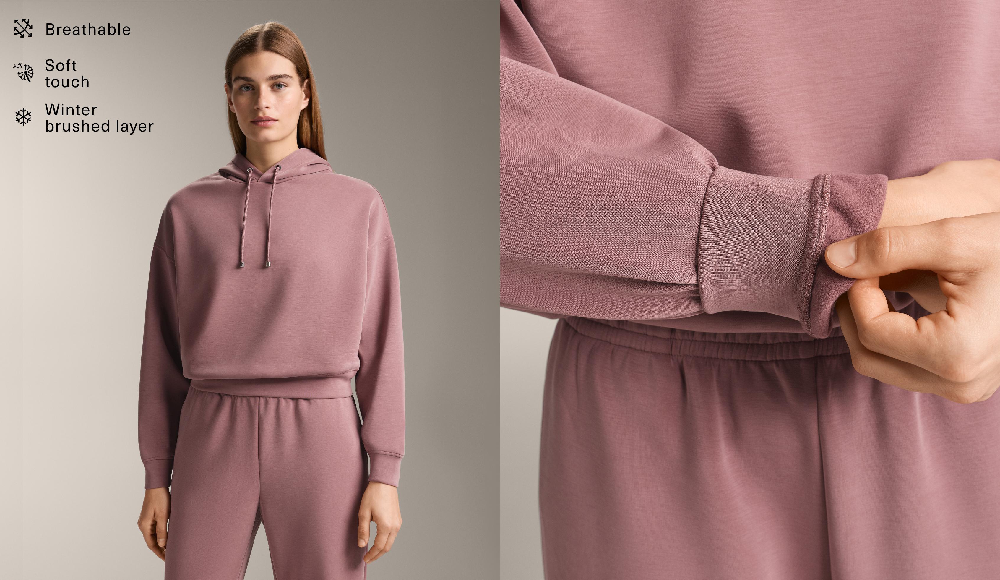 Boxy hoodie with brushed modal — PINK-MAUVE