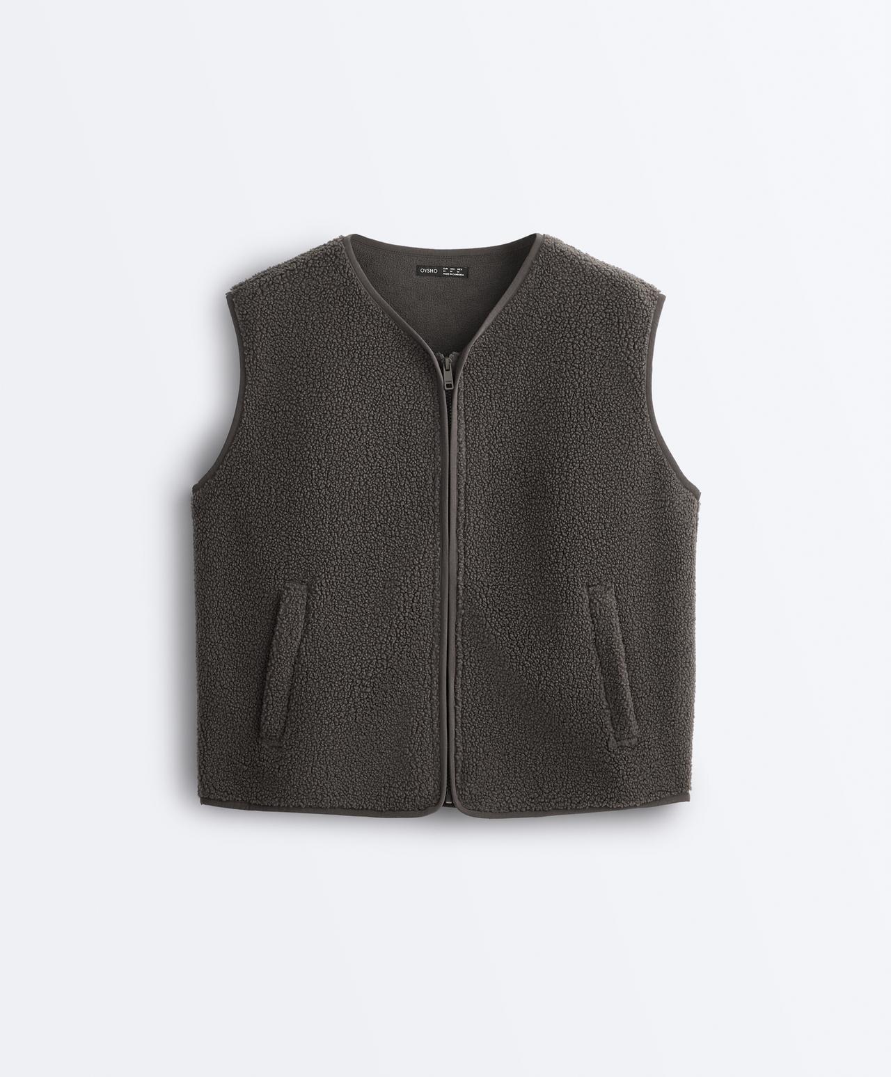 Faux-shearling gilet with zip — CHARCOAL GREY