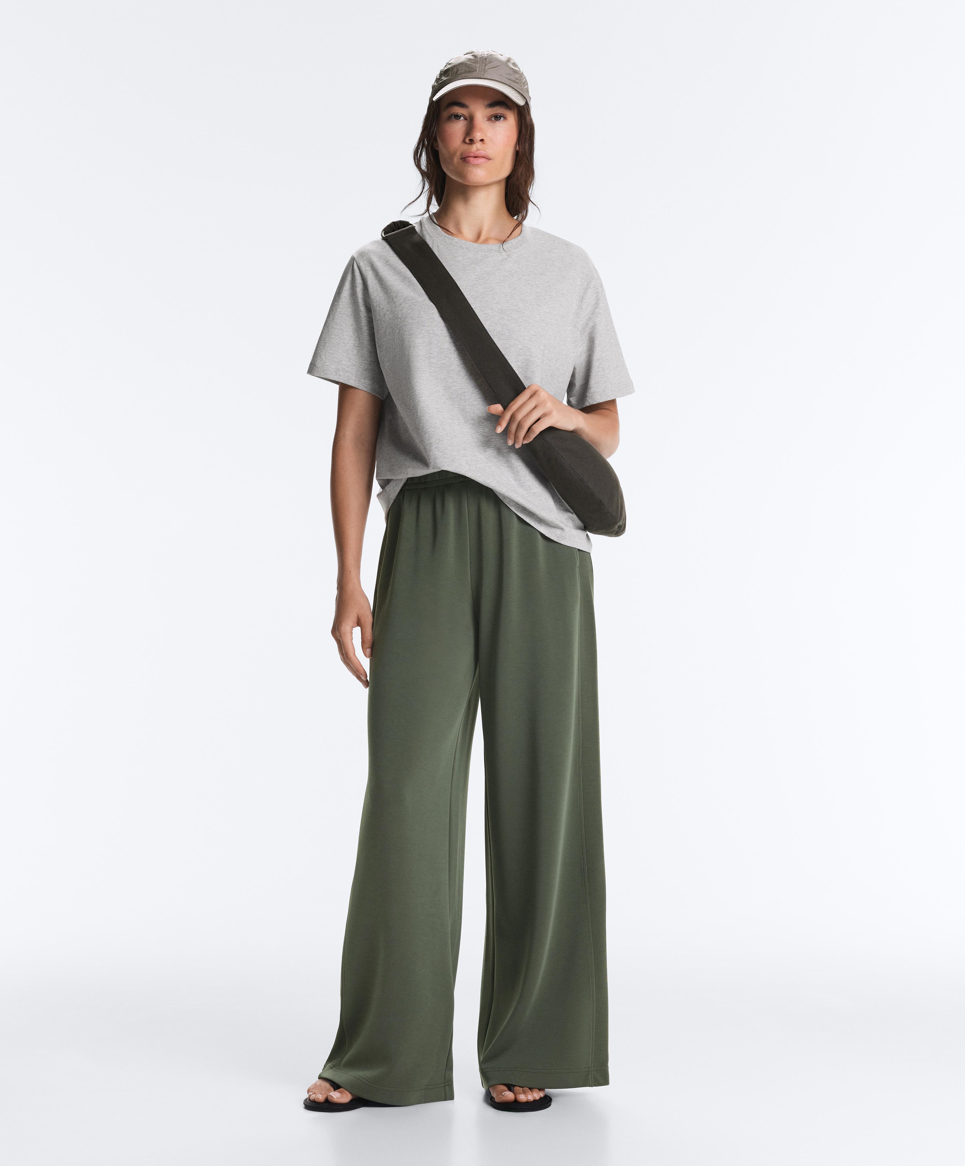 Soft-touch modal wide straight-leg rib trousers