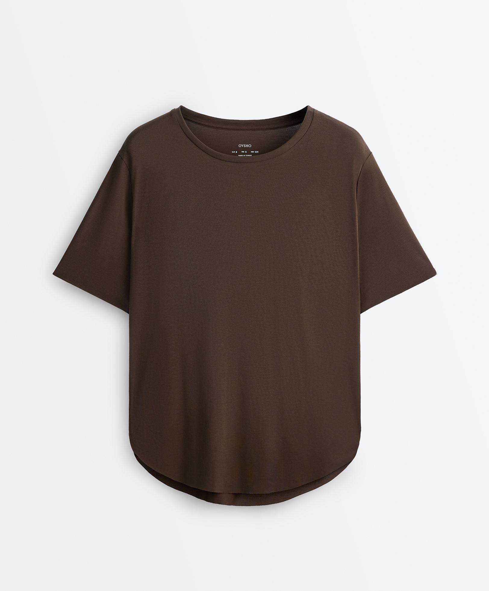 Modal blend short-sleeved rounded back T-shirt — DARK BROWN