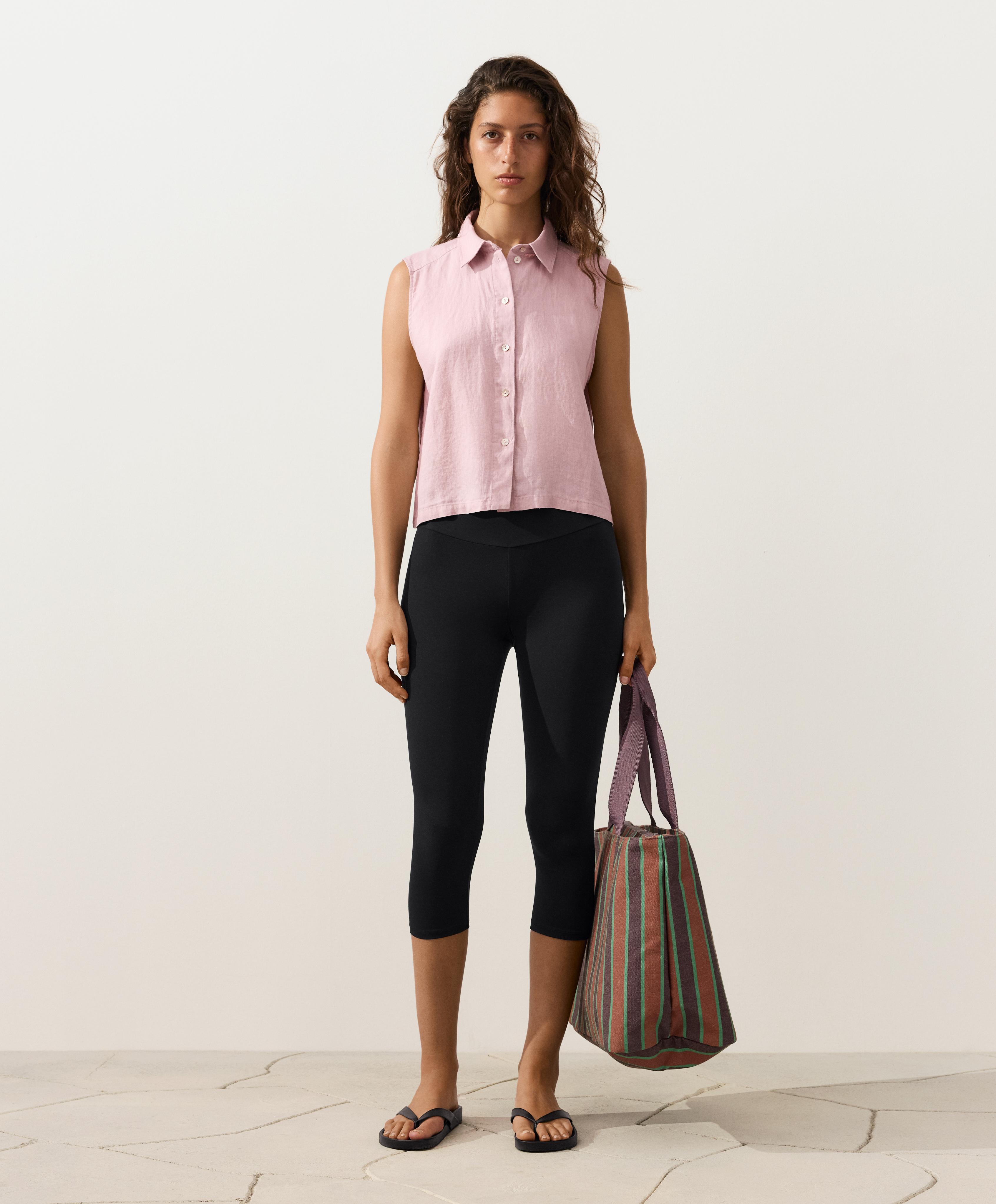 Sleeveless cropped 100% linen shirt — DUSTY PINK