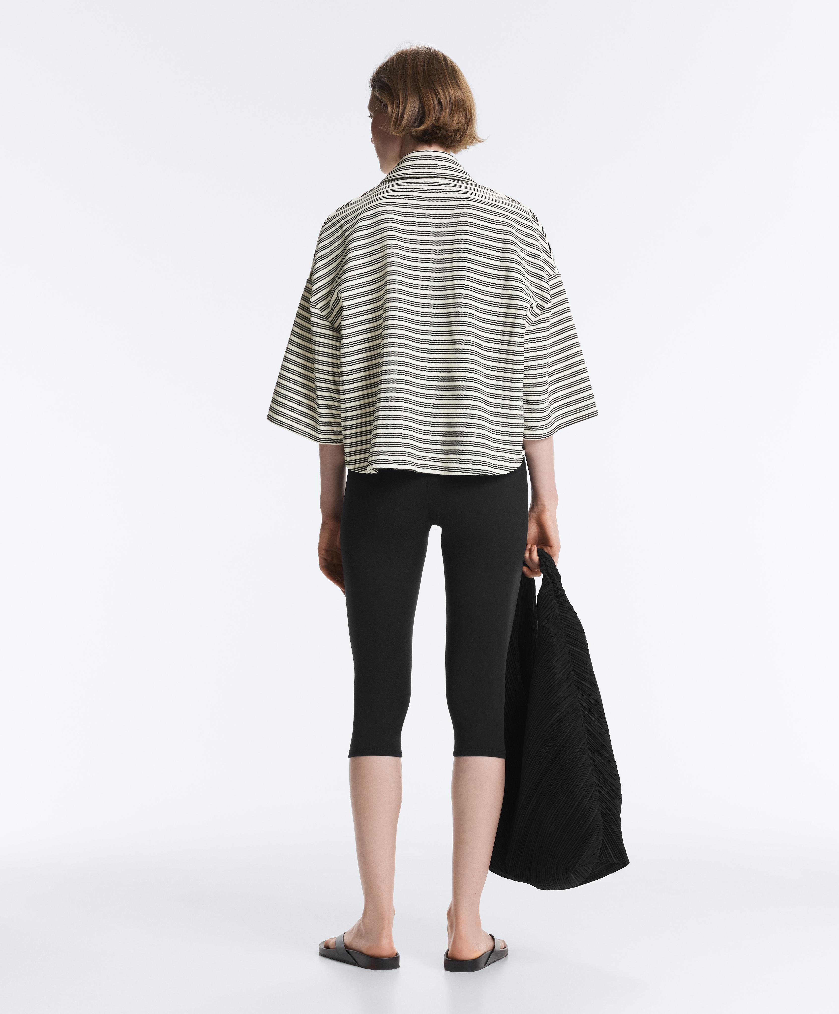 Relaxed striped cotton blend polo shirt — PALE ECRU
