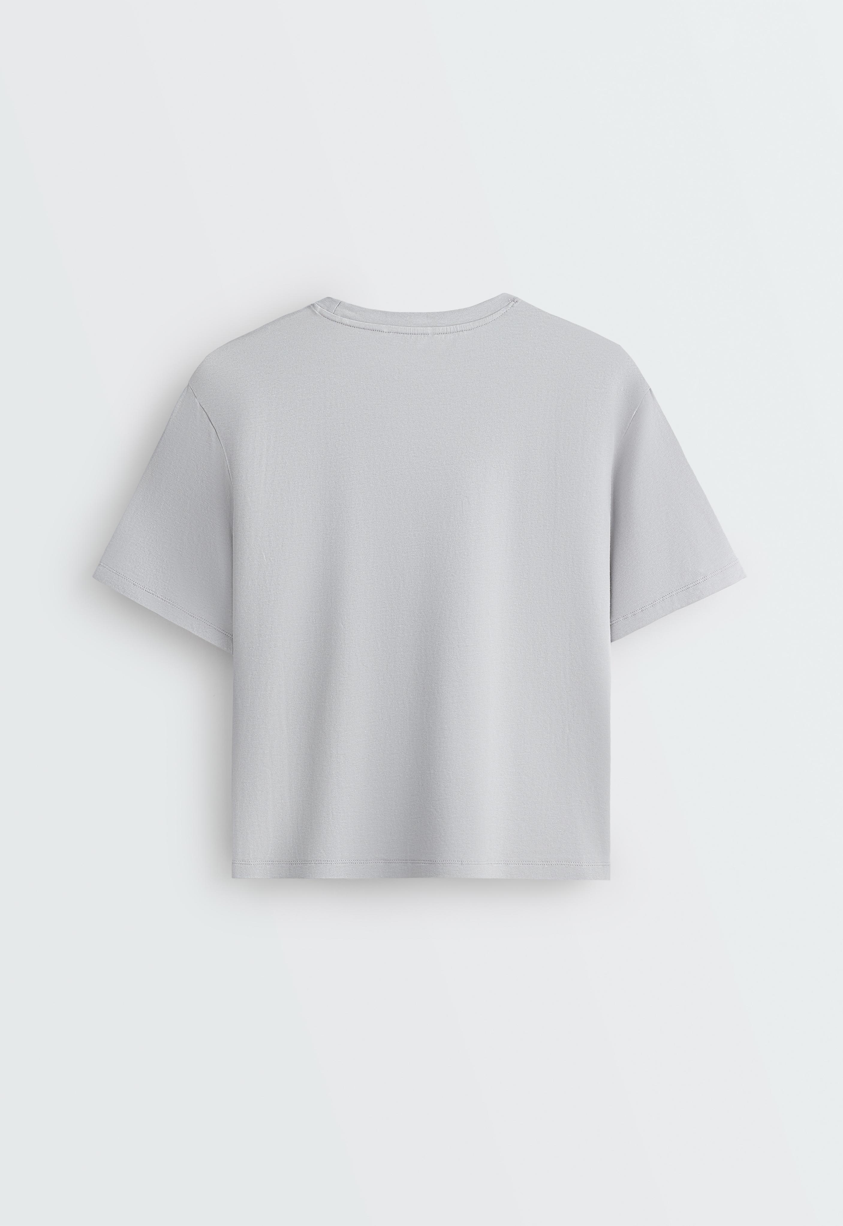 Boxy cotton blend slogan T-shirt — GREY