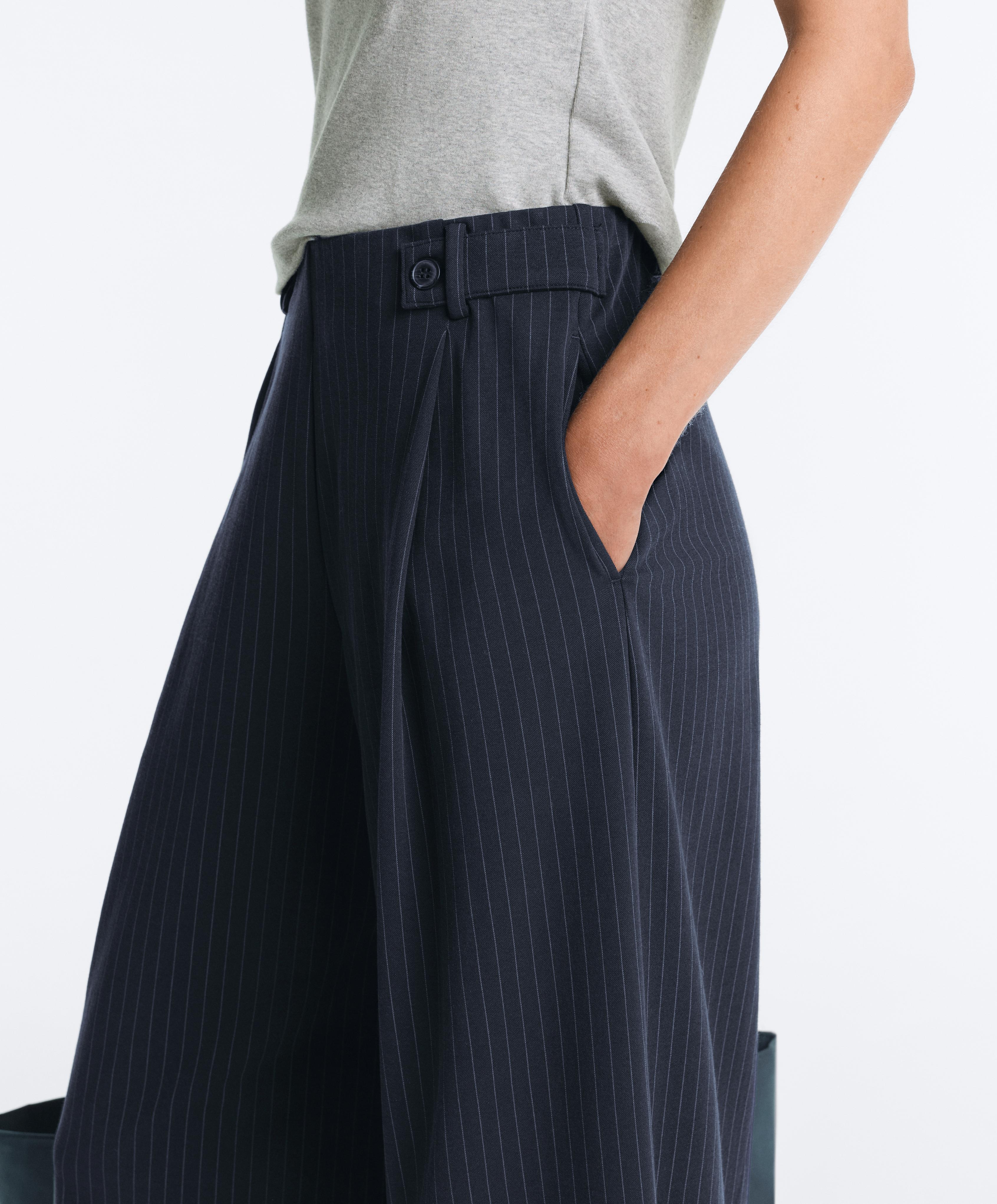 Pinstripe cotton pique wide-leg trousers — NAVY BLUE