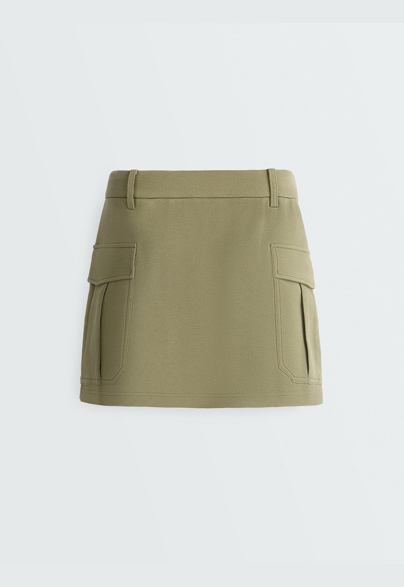 Short piqué skirt with cotton pockets — YELLOW GREEN