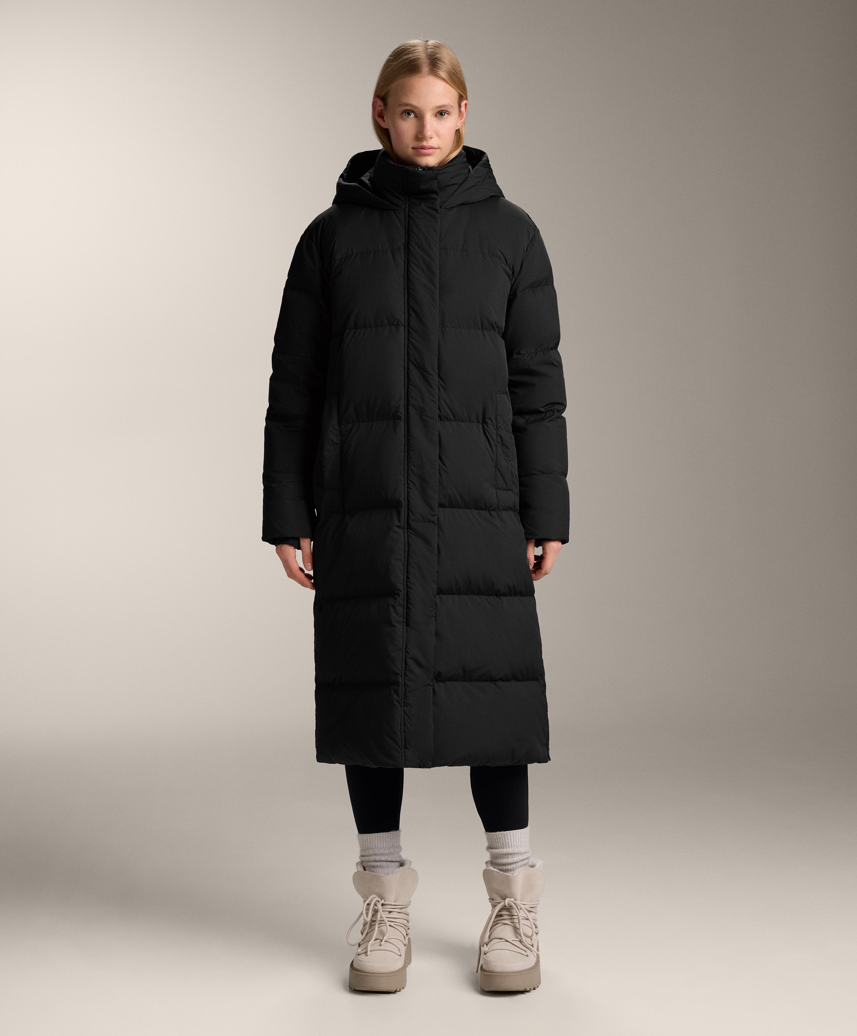 Long 100% down padded jacket — BLACK