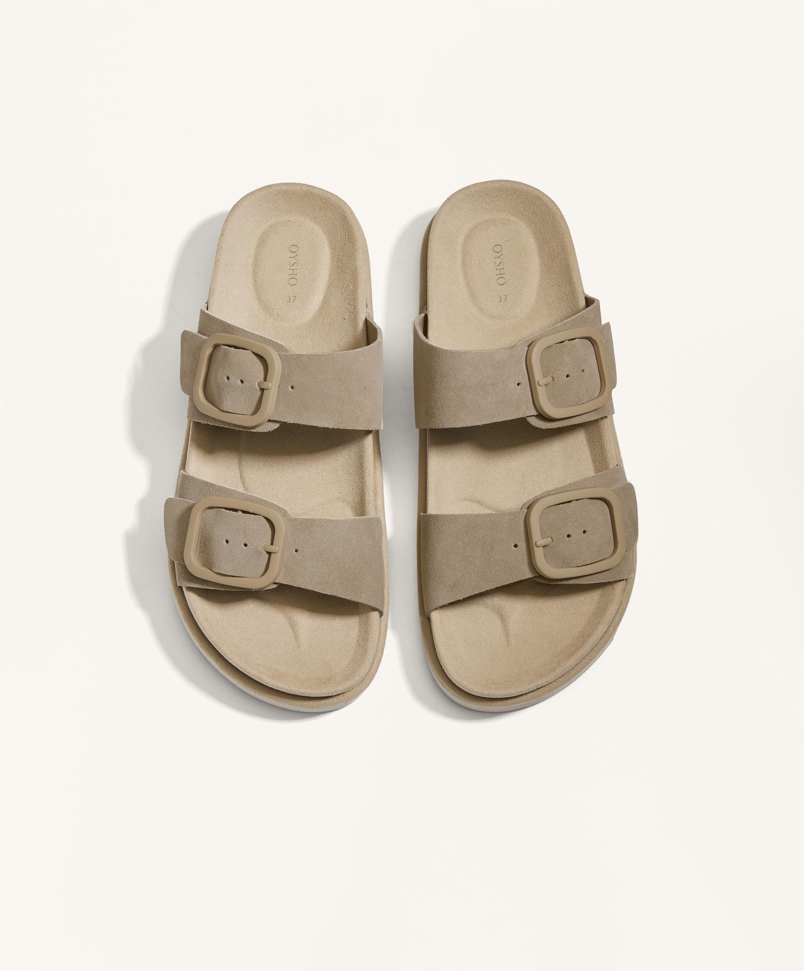 صندل بلاتفورم من الجلد المقلوب بأبازيم - تنزيلات