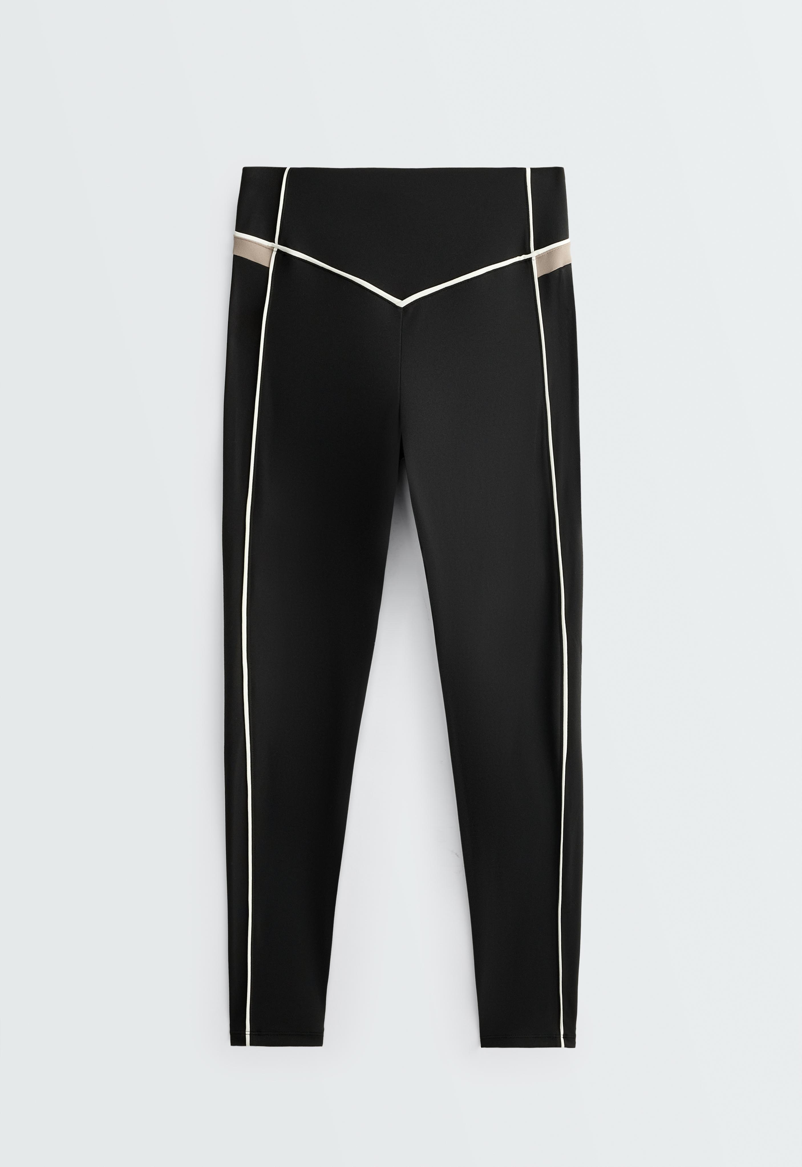 Comfortlux high-rise colour-block piping leggings — BLACK