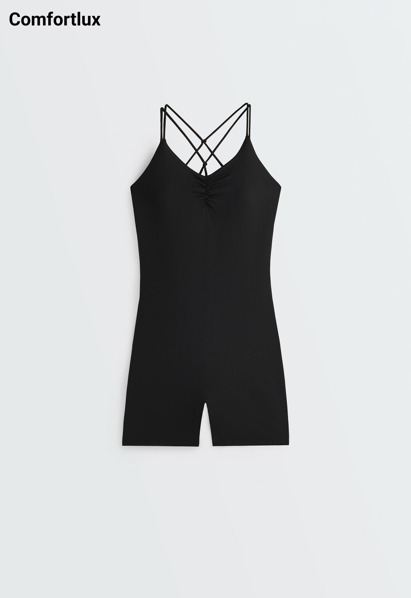 Comfortlux short jumpsuit with knot detail — BLACK